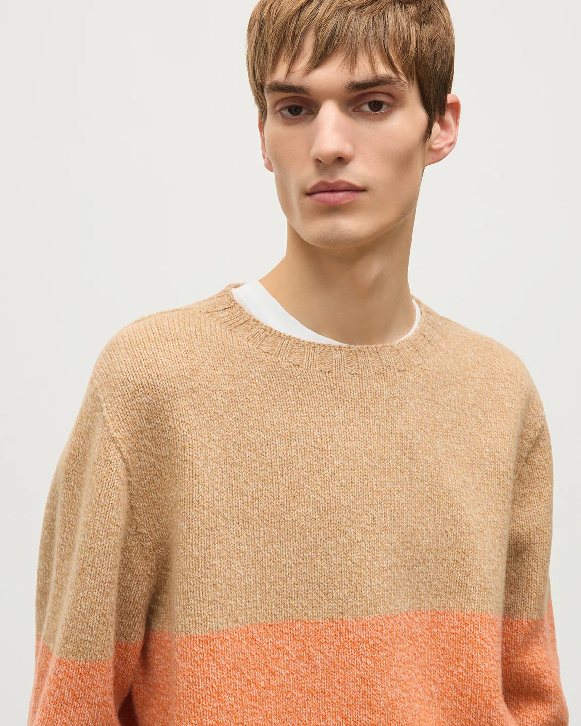 Ogilvie Colour Block Orange Lambswool Jumper - Image 6