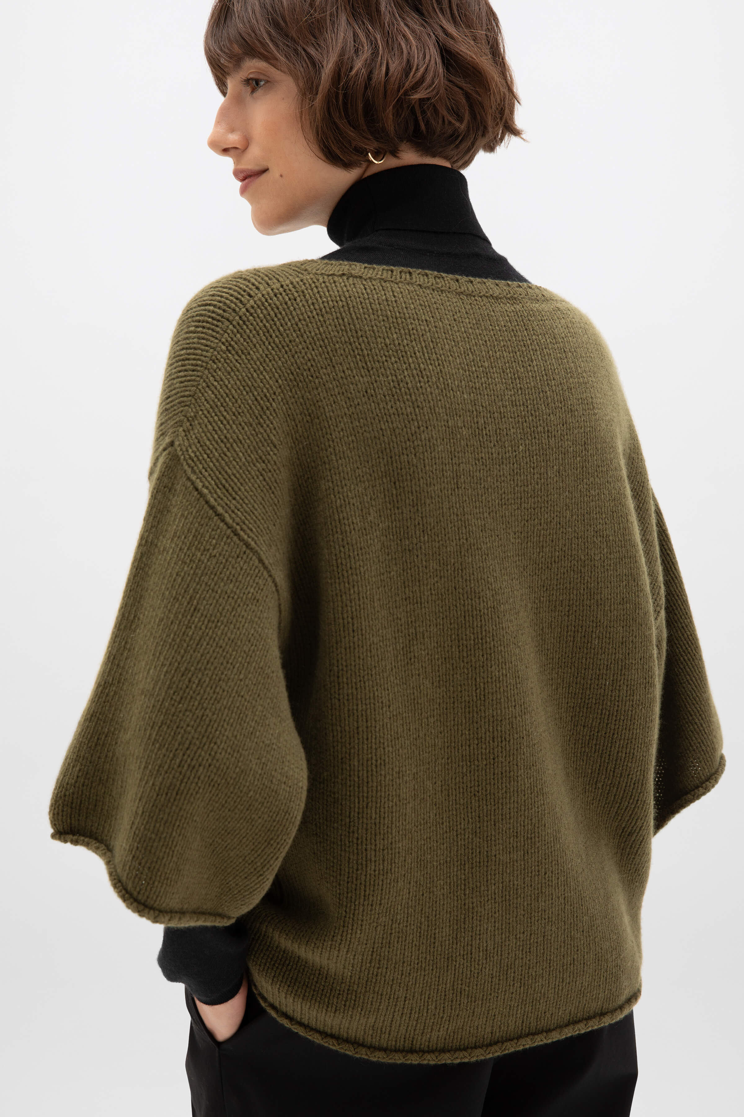 Boat Neck Olive Green Cashmere Jumper - Image 3