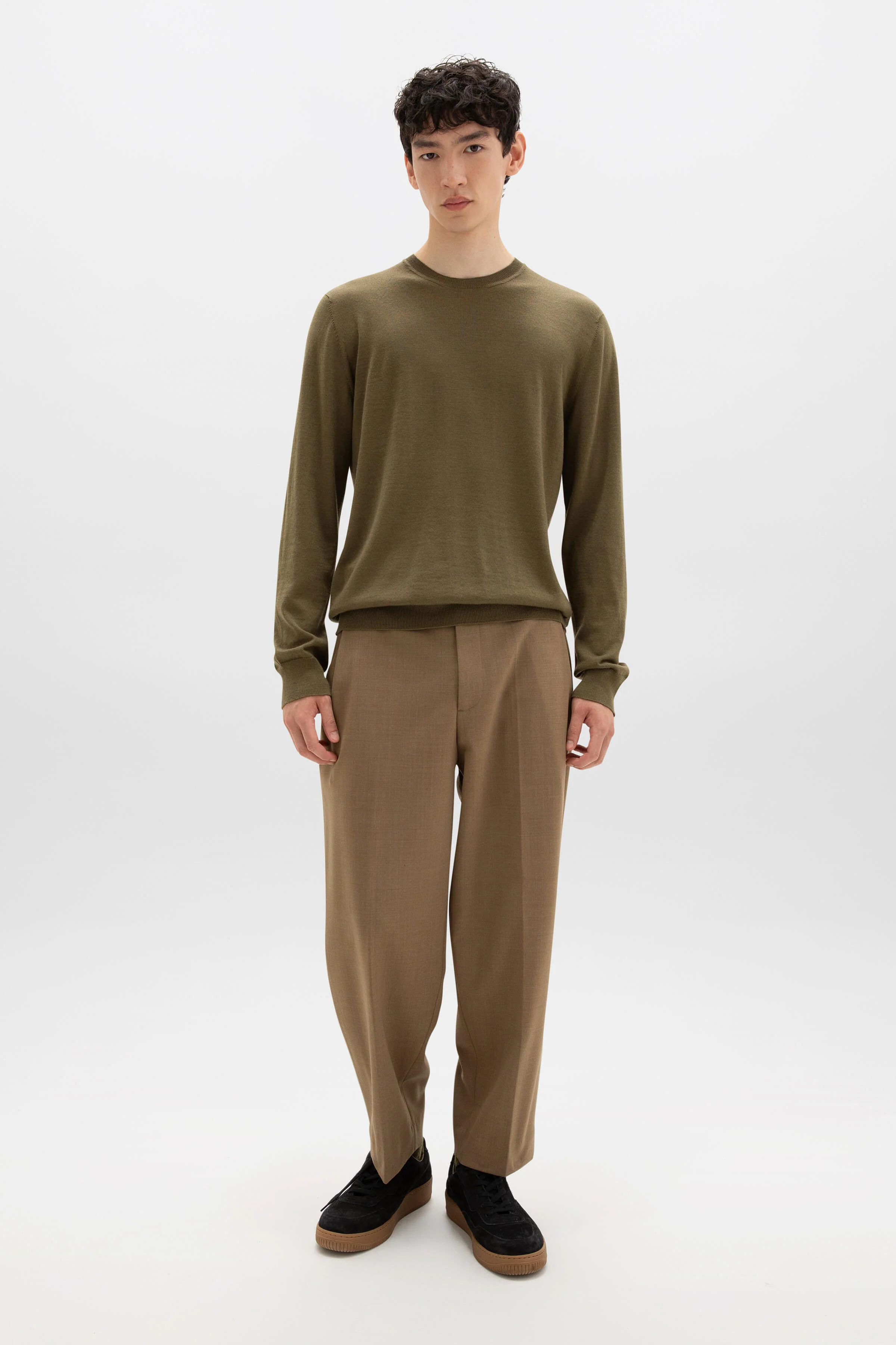 Merino Round Neck Olive Green Jumper - Image 3
