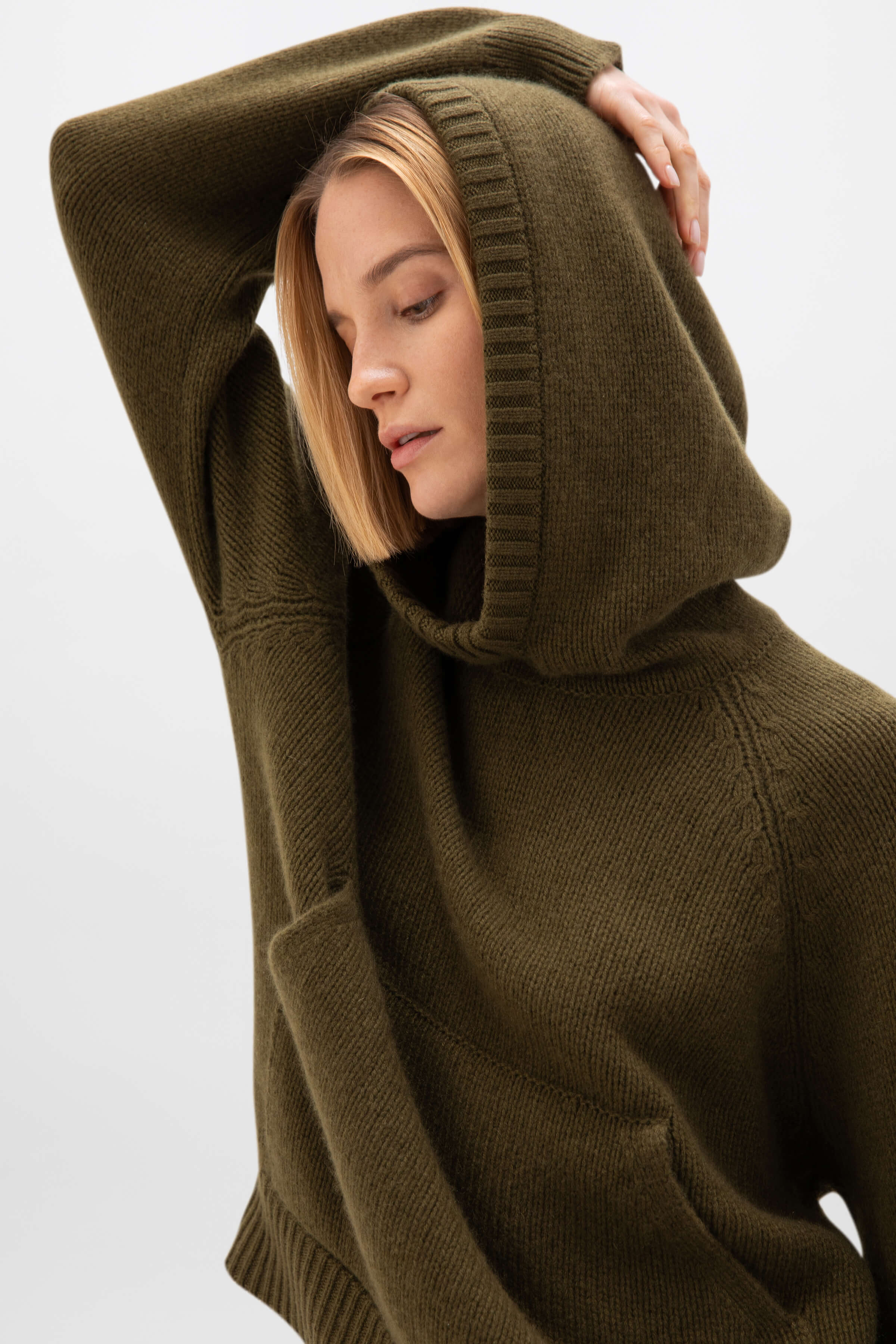 Oversized Olive Green Cashmere Hoodie - Image 3
