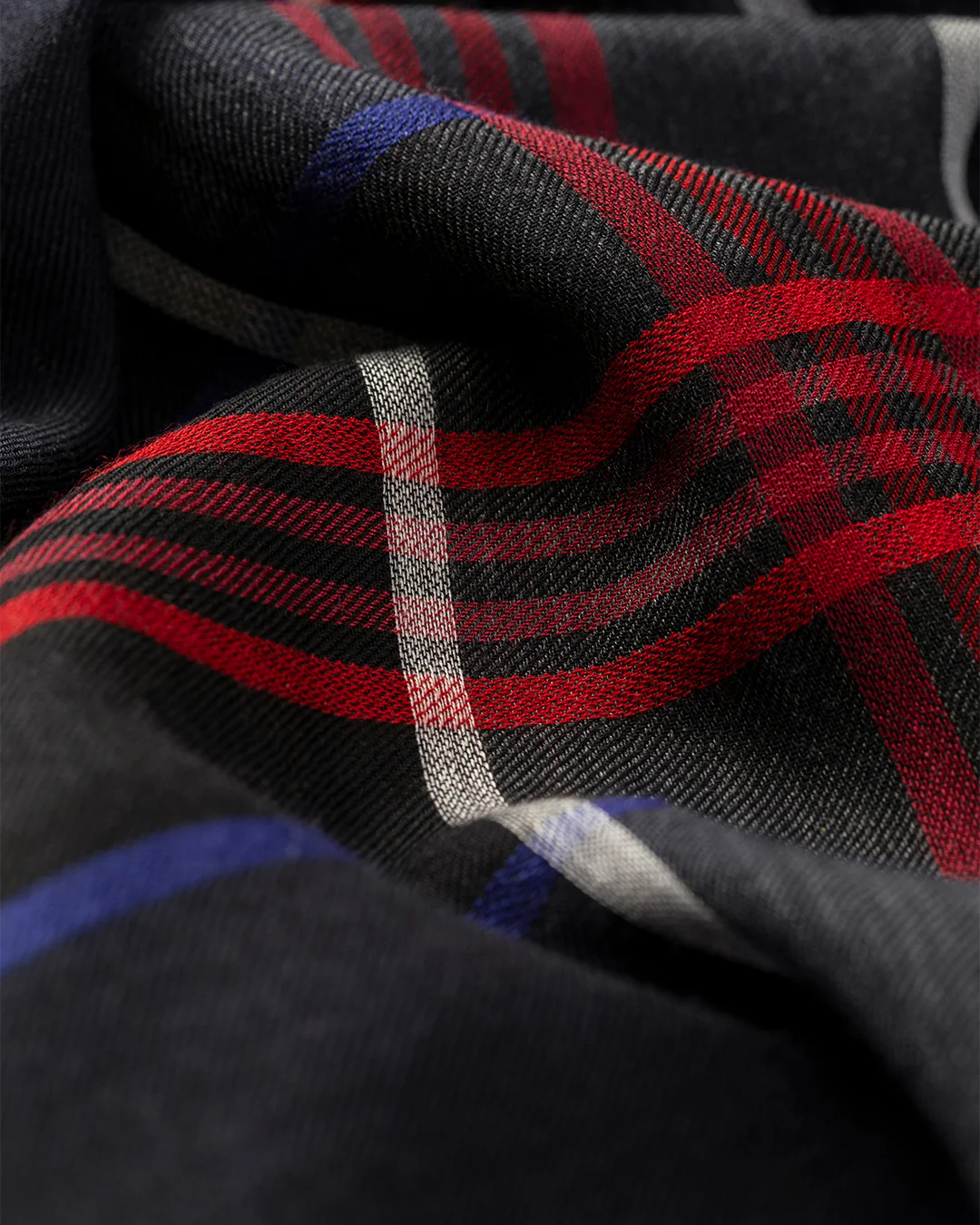 Orton Crammed Tartan Navy Cashmere Scarf - Image 5