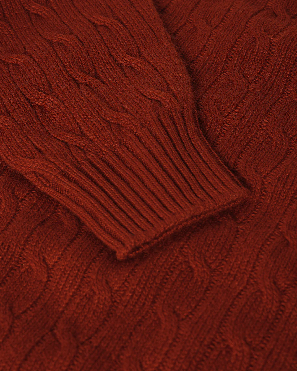 Cable Knit Dark Red Cashmere Jumper - Image 6