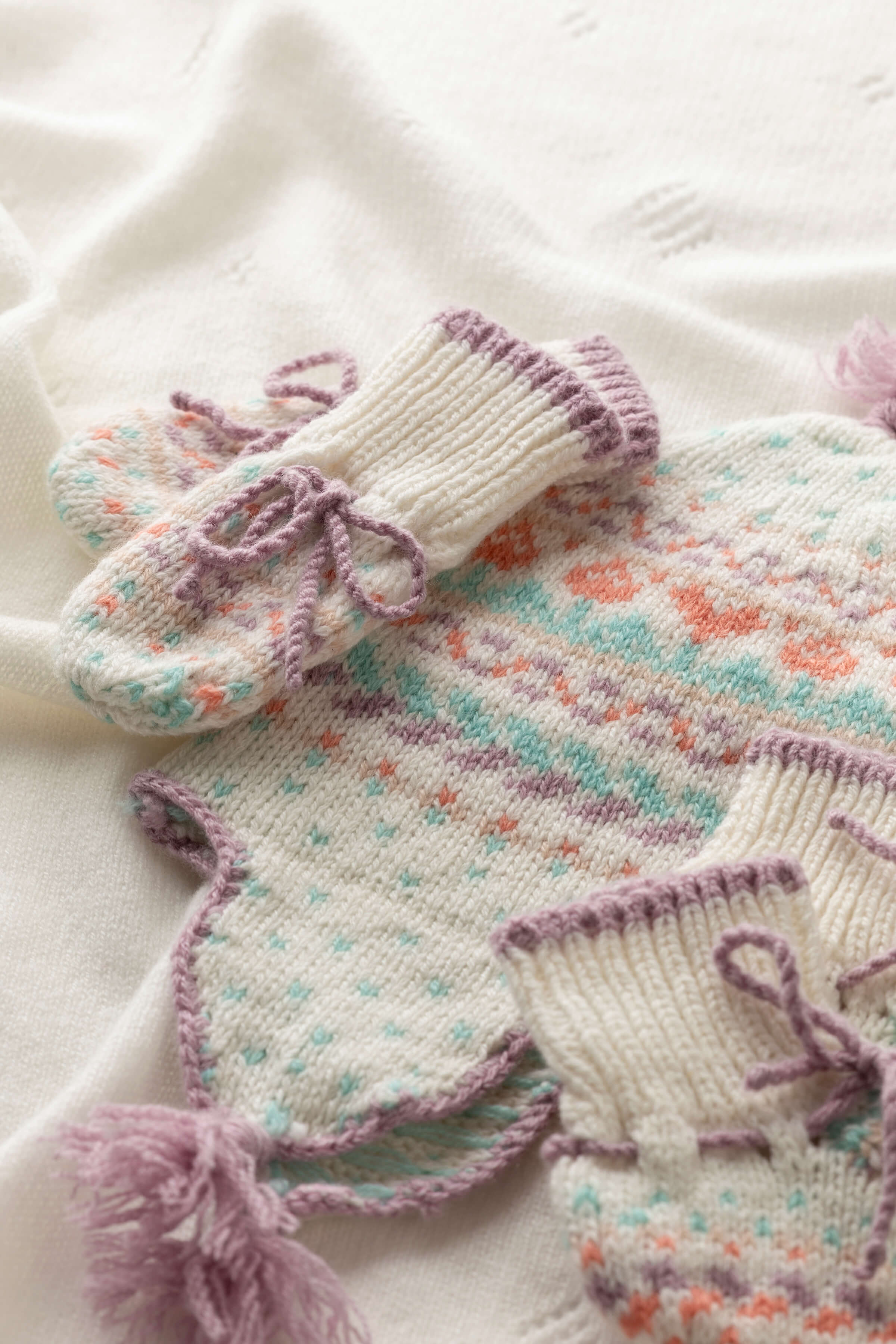 Pink Cashmere Fairisle Baby Mittens - Image 3