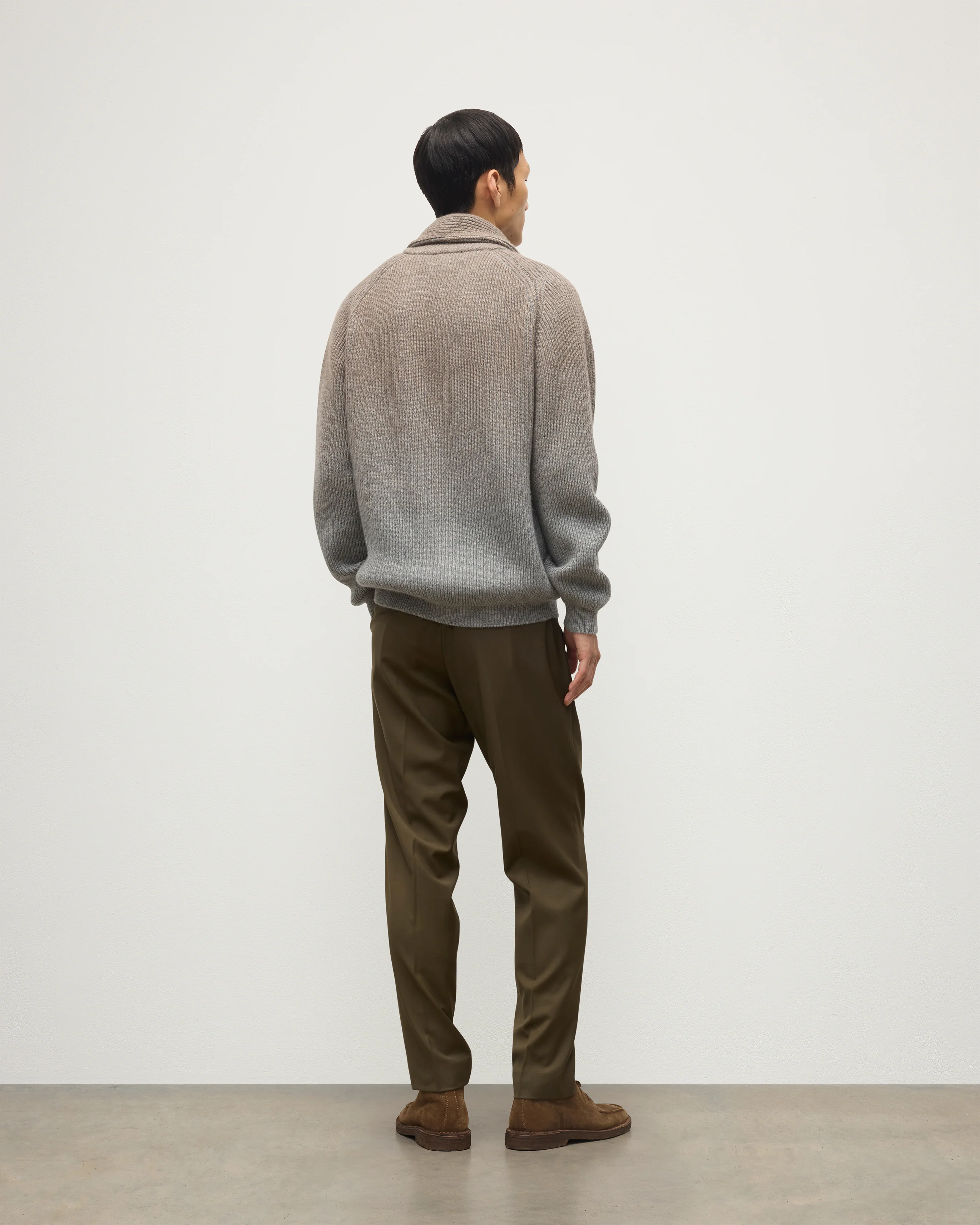 Pioneer Light Brown to Grey Shawl Collar Cashmere Cardigan - Image 5