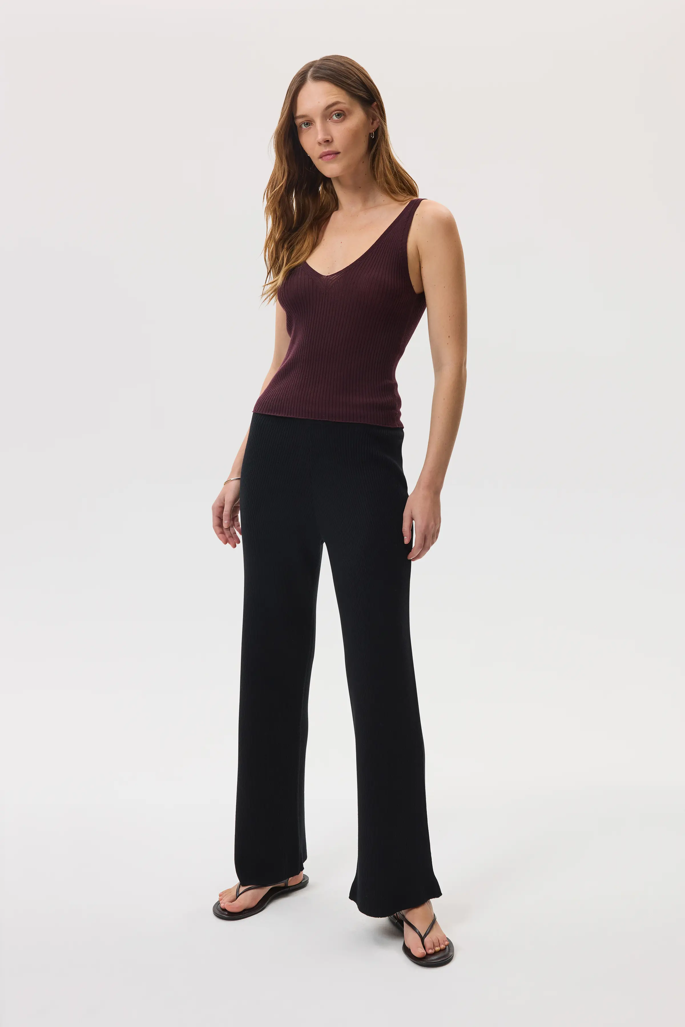 Ribbed Merino Wide Leg Black Trousers