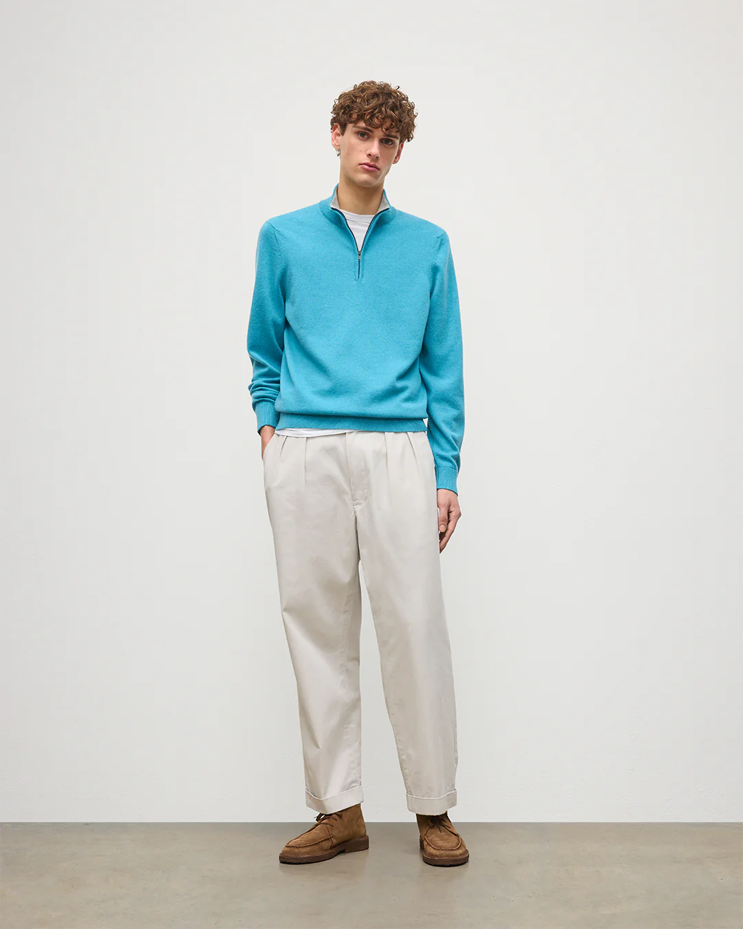 Rory Blue & Grey Classic Cashmere Contrast Zip Neck Jumper