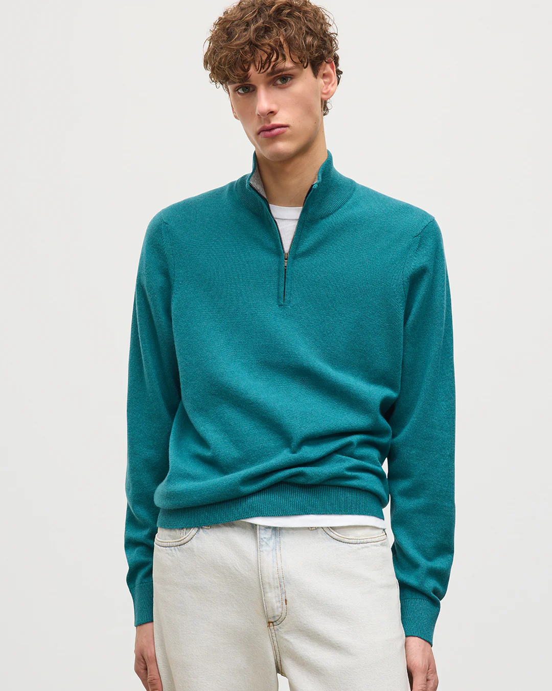 Rory Green & Grey Classic Cashmere Contrast Zip Neck Jumper - Image 5