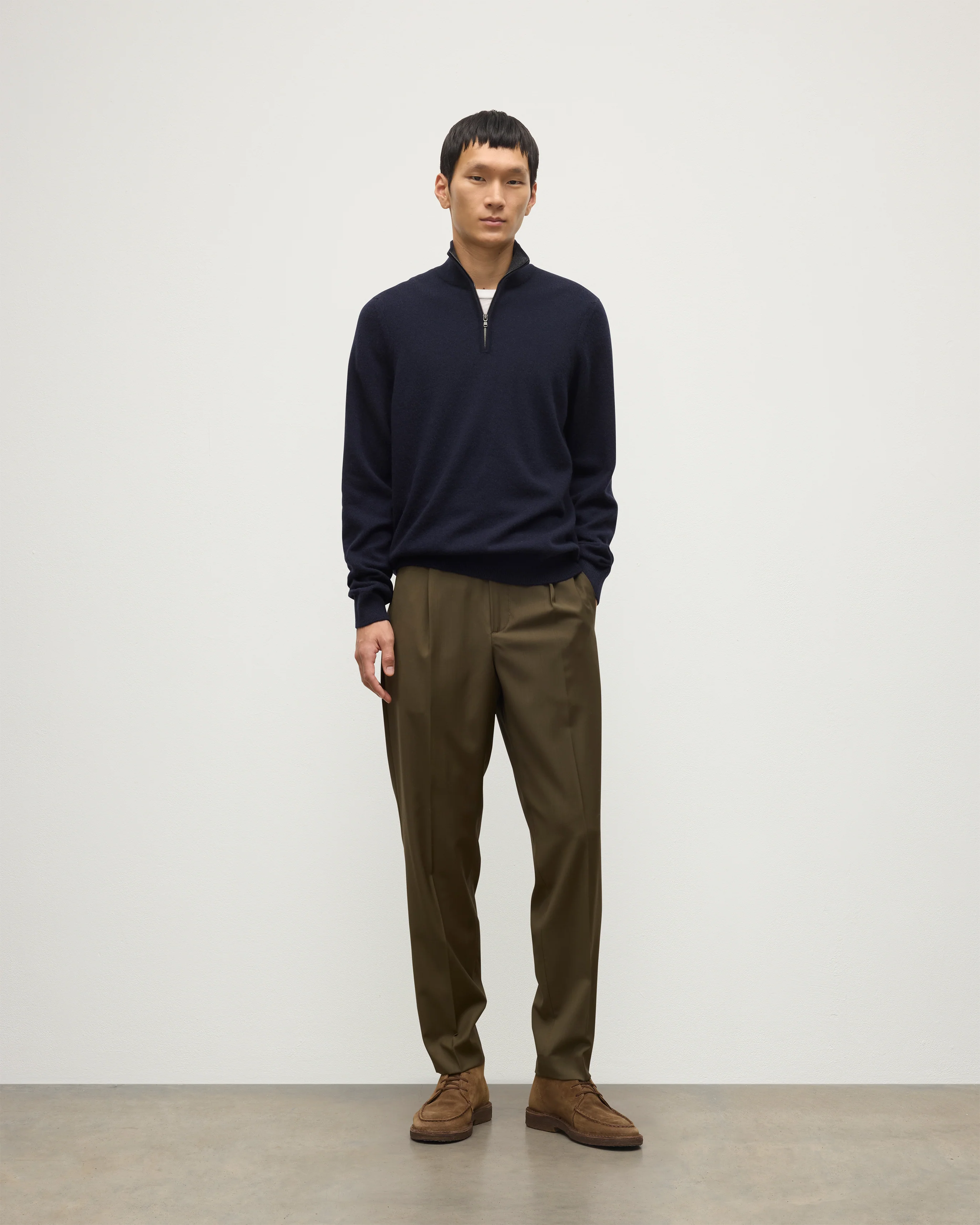 Rory Navy & Grey Classic Cashmere Contrast Zip Neck Jumper