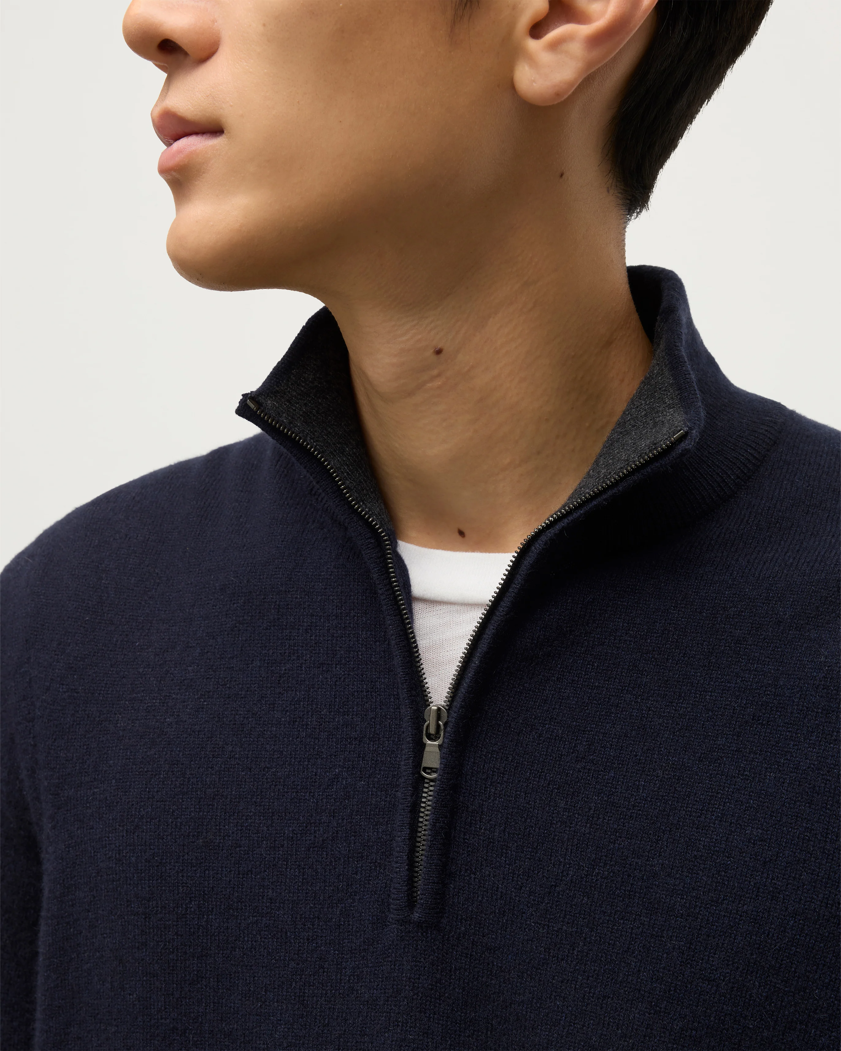 Rory Navy & Grey Classic Cashmere Contrast Zip Neck Jumper - Image 6
