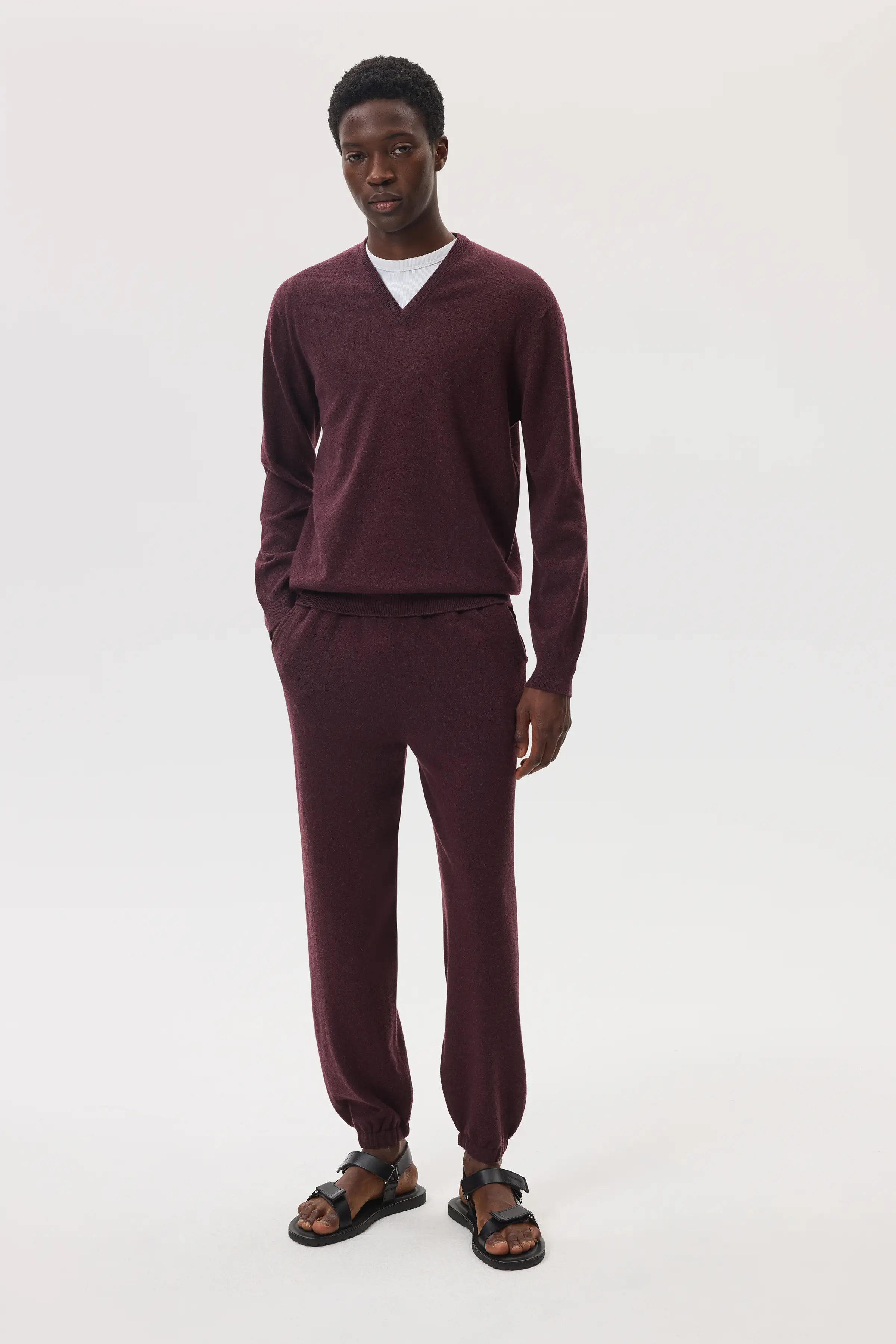 Deep Red Cashmere V Neck Jumper