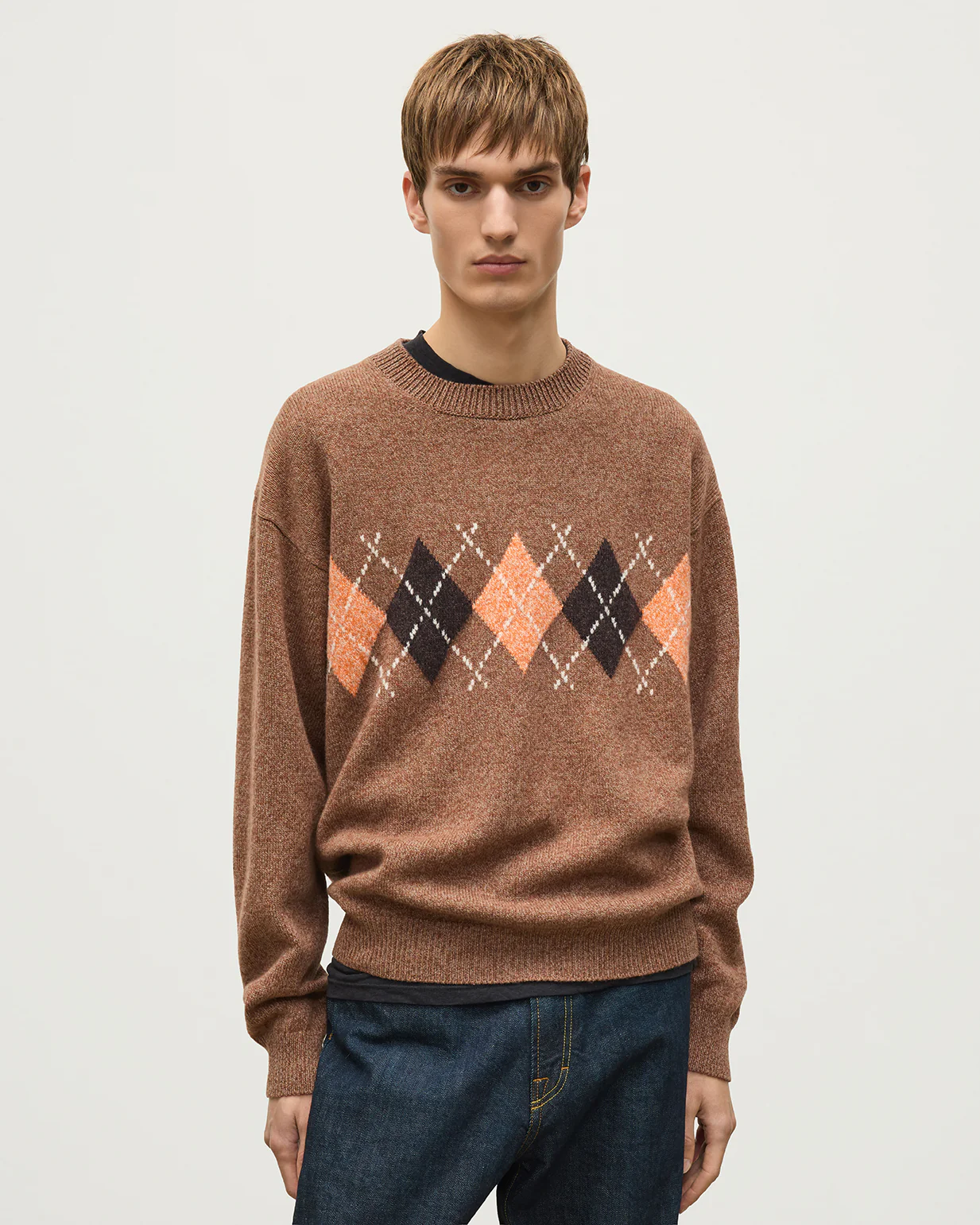 Rusky Brown Argyle Lambswool Jumper - Image 5