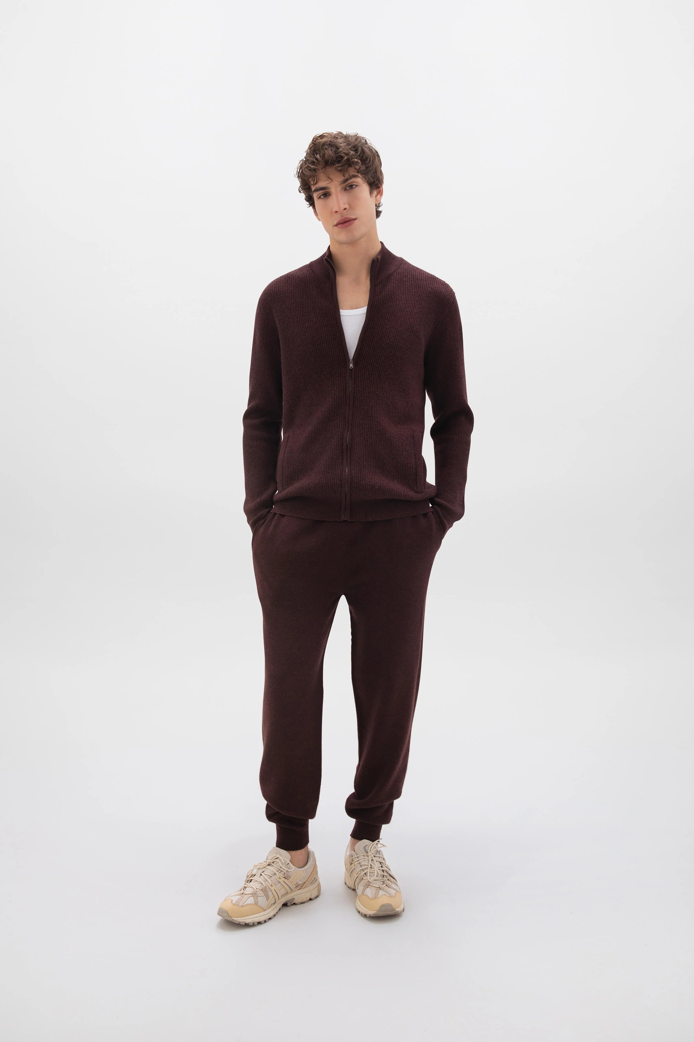 Seamless Cashmere Cuffed Dark Brown Joggers - Image 2
