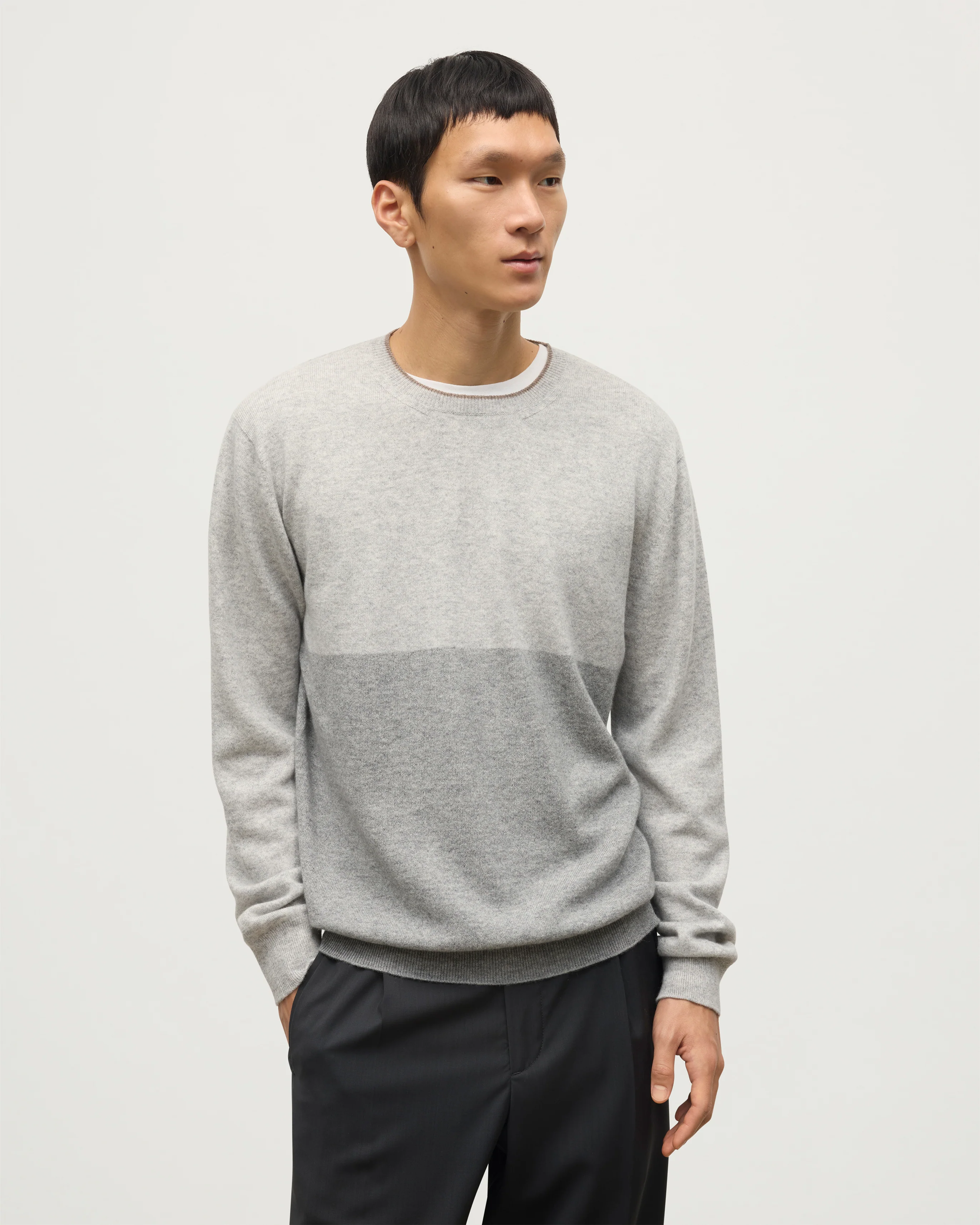 Shaded Grey Colour Block Cashmere Jumper - Image 3