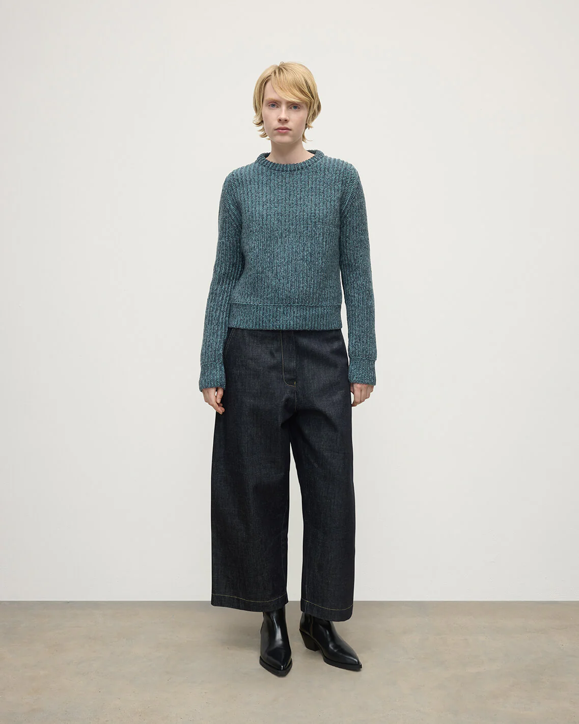 High Neck Donegal Cashmere Blue Jumper