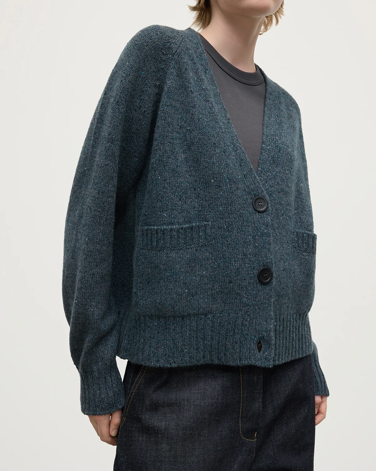Donegal Cashmere Blue V Neck Cardigan - Image 5