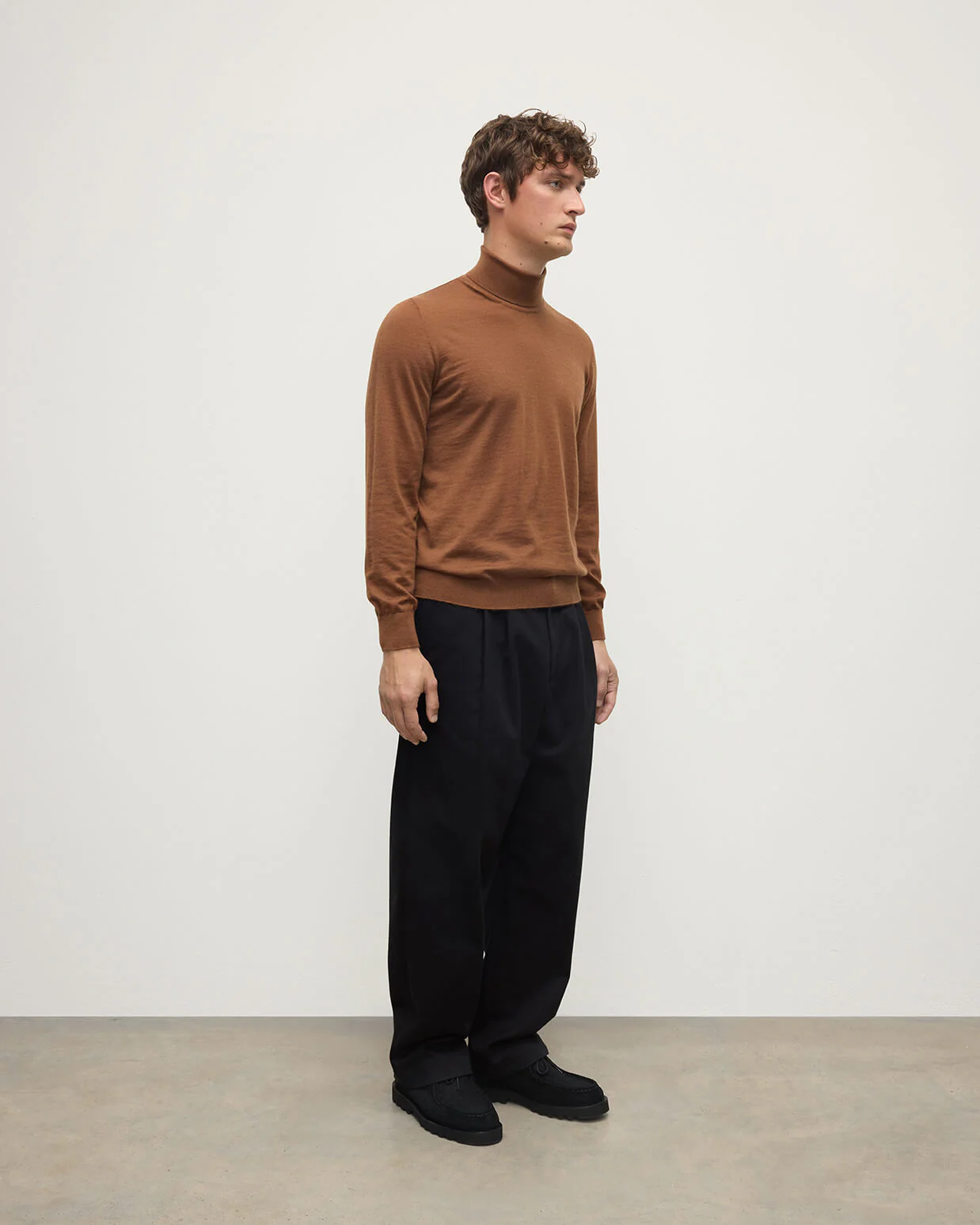 Superfine Cashmere Dark Camel Roll Neck Jumper - Image 3