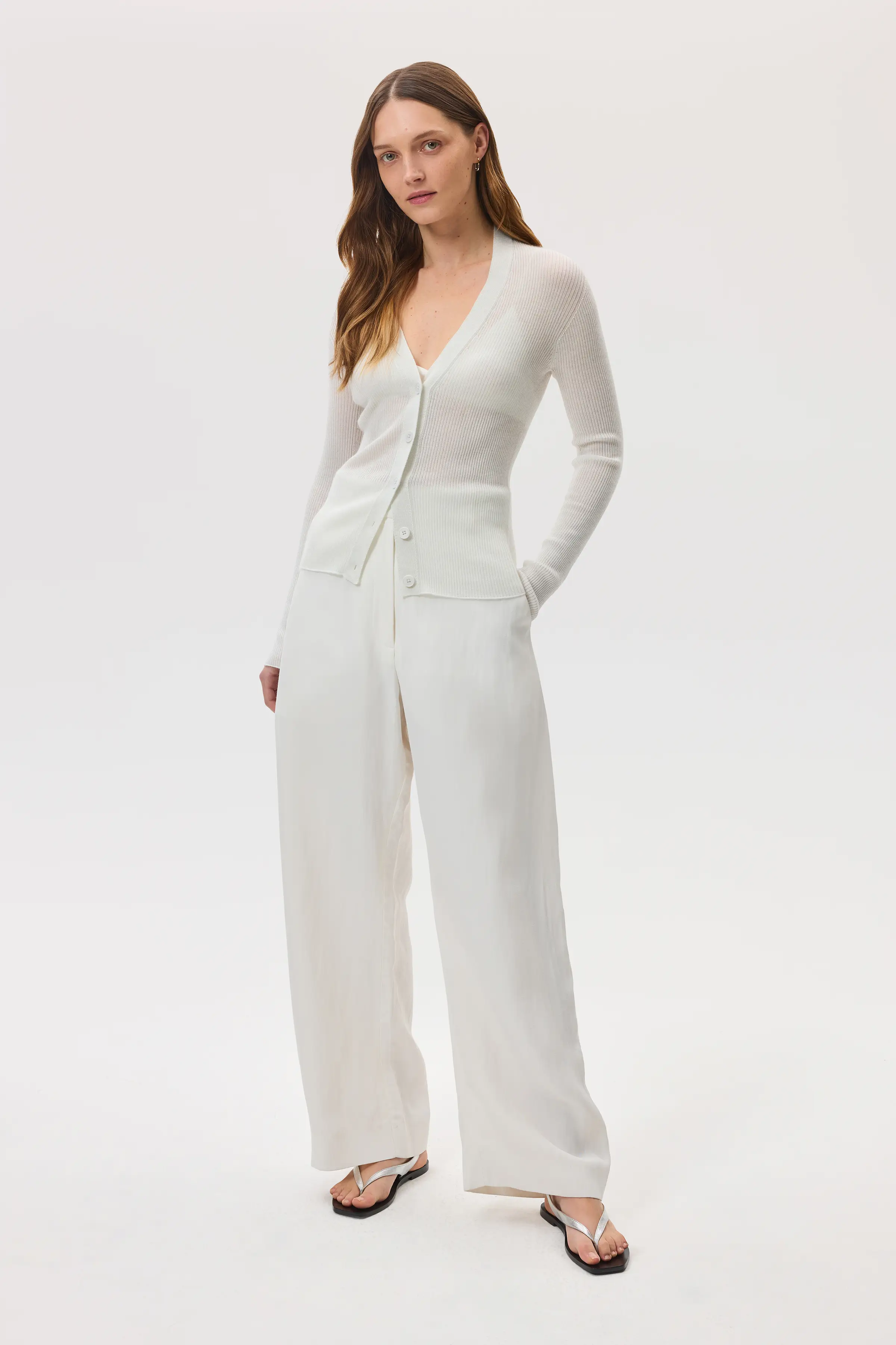 Superfine Cashmere White Ribbed Cardigan