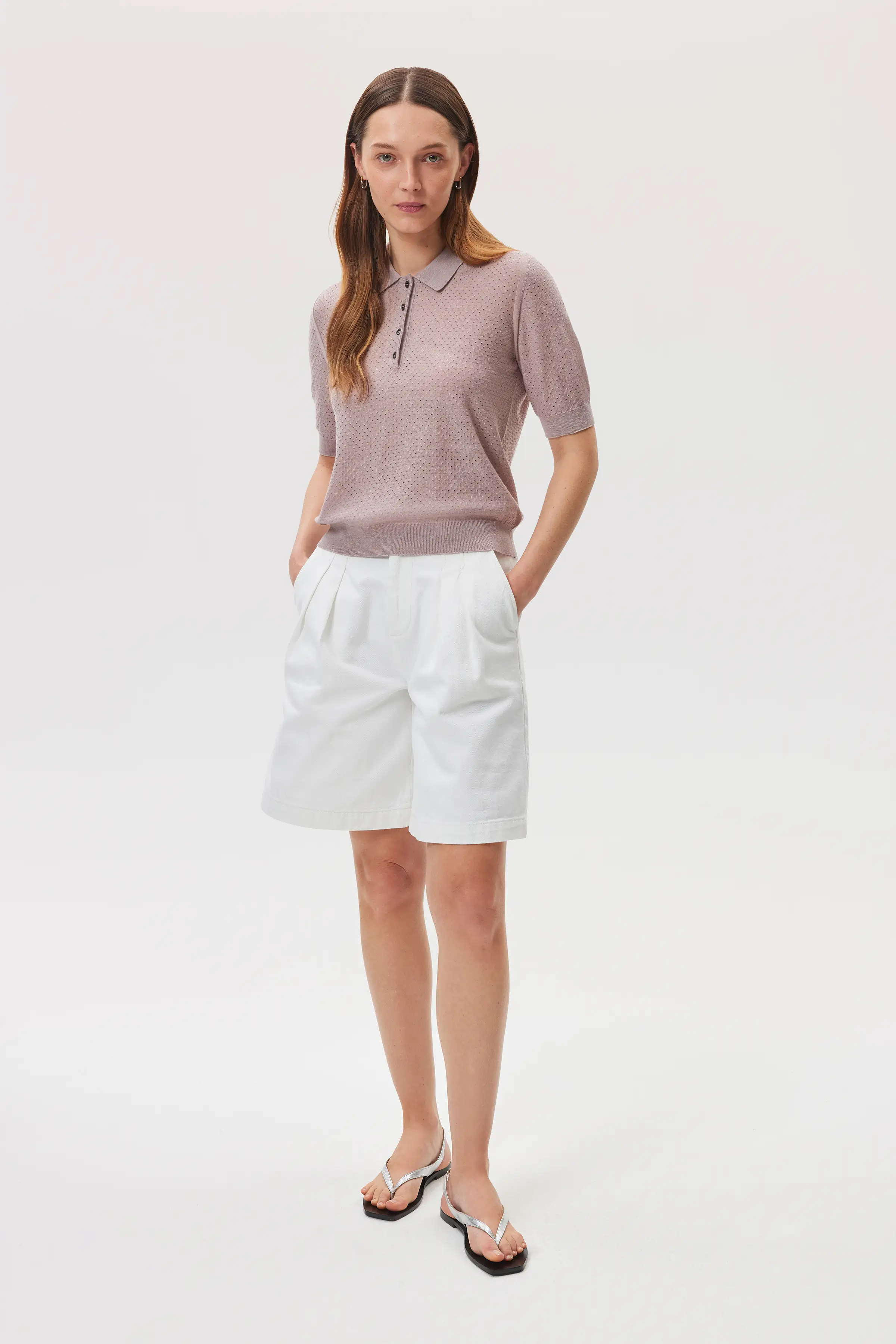 Superfine Merino Pointelle Argyle Pink Polo Shirt