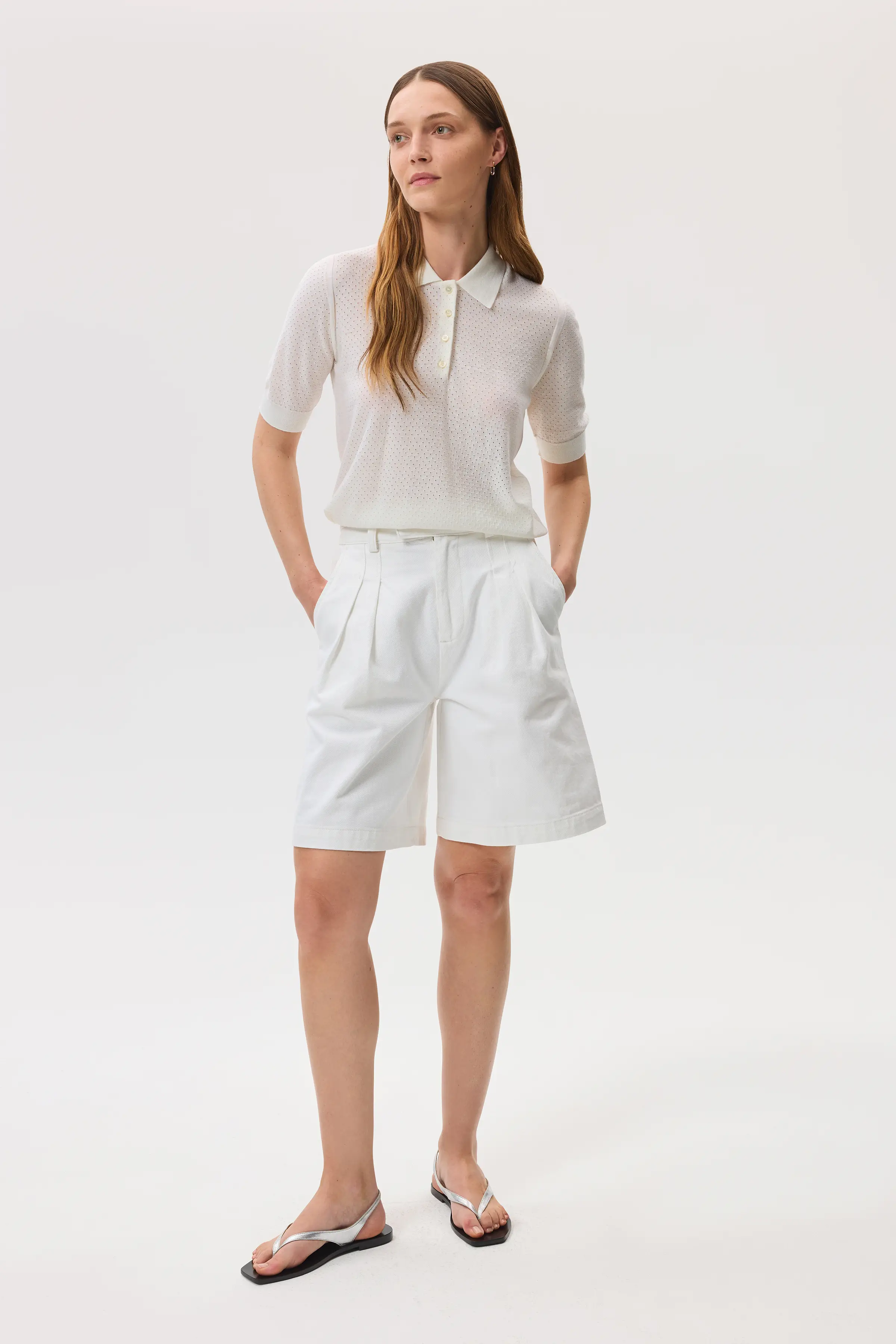 Superfine Merino Pointelle Argyle White Polo Shirt