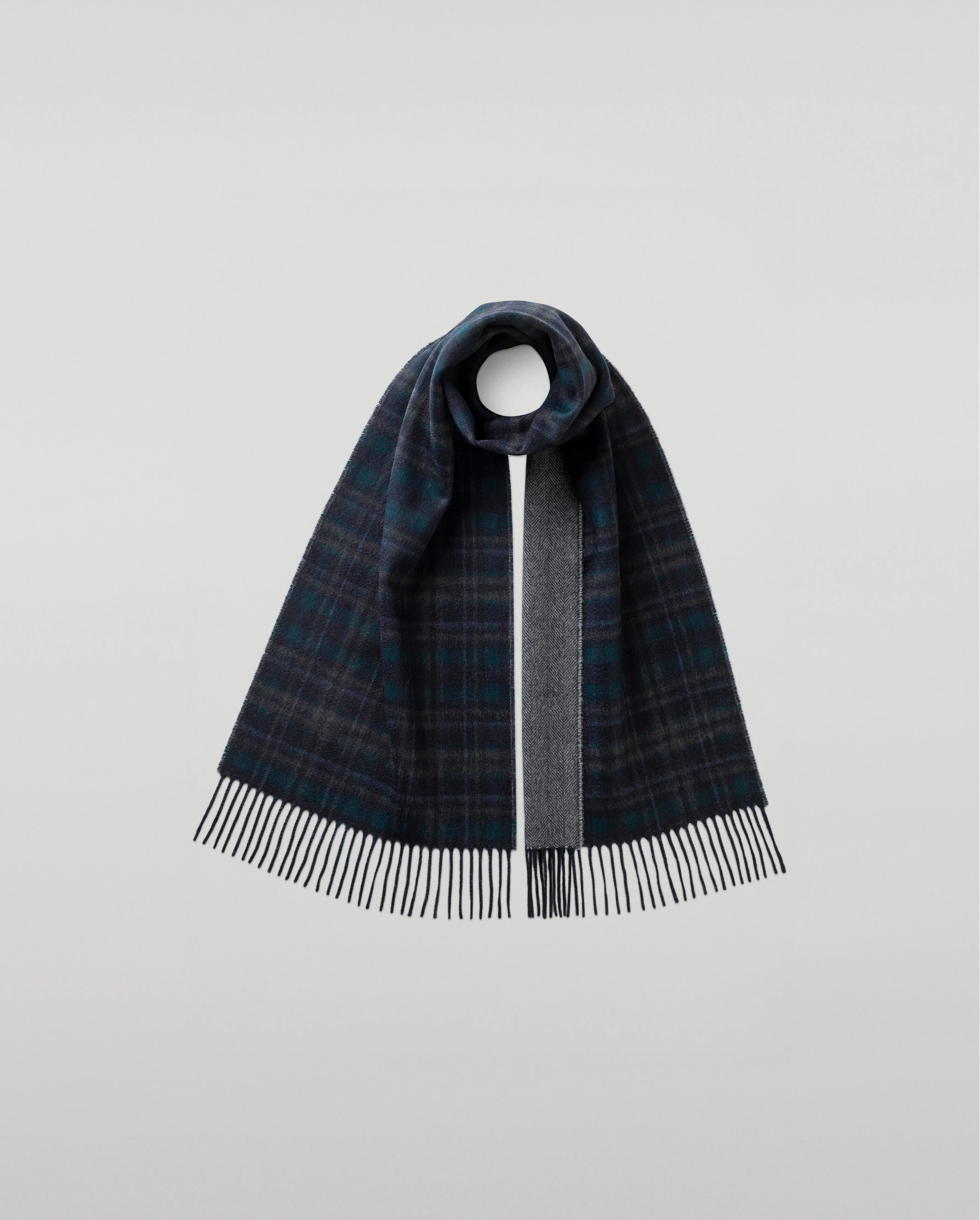 Reversible Navy Tartan Cashmere Scarf
