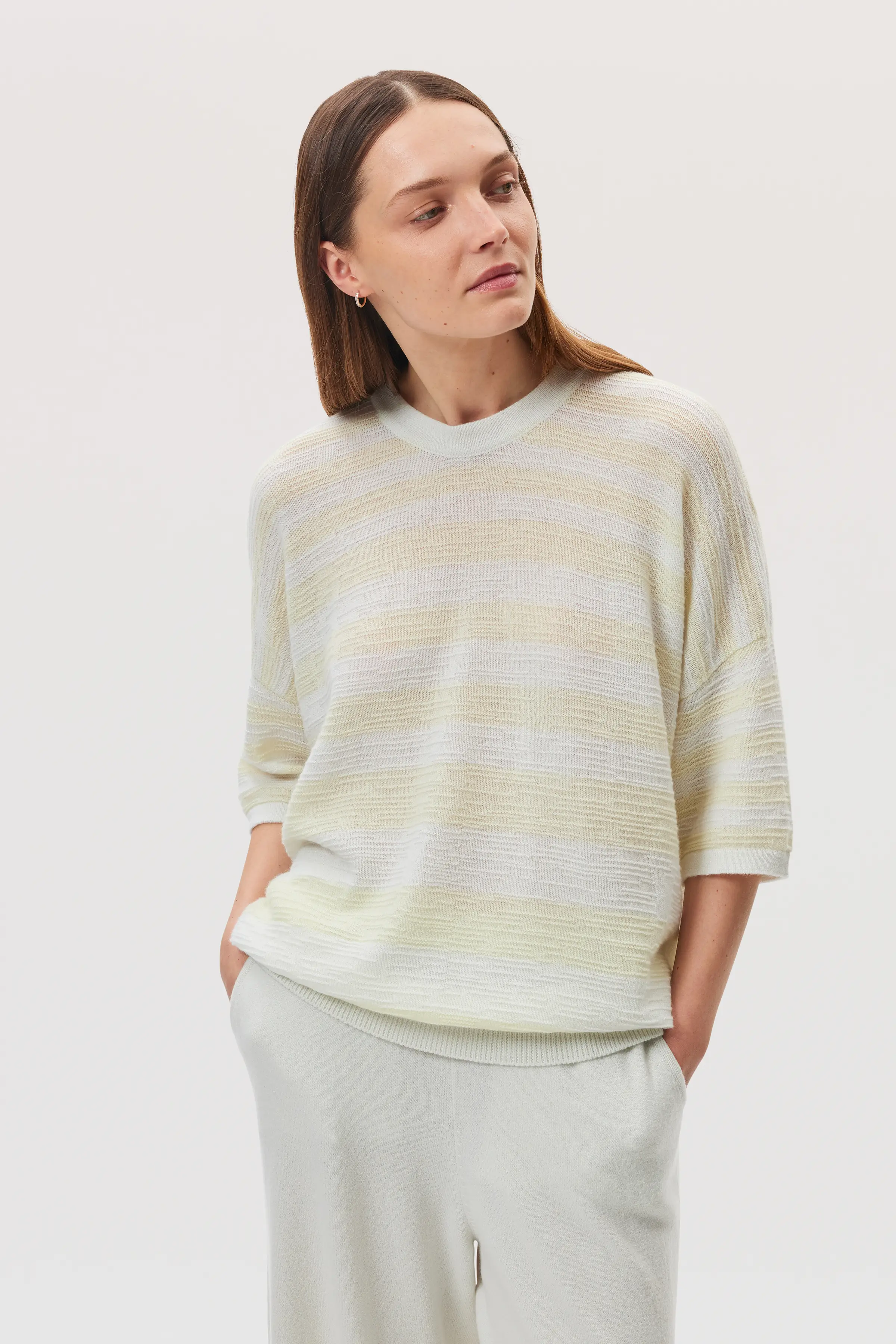 Textured Stripe Oversized Cashmere T-Shirt - Image 4