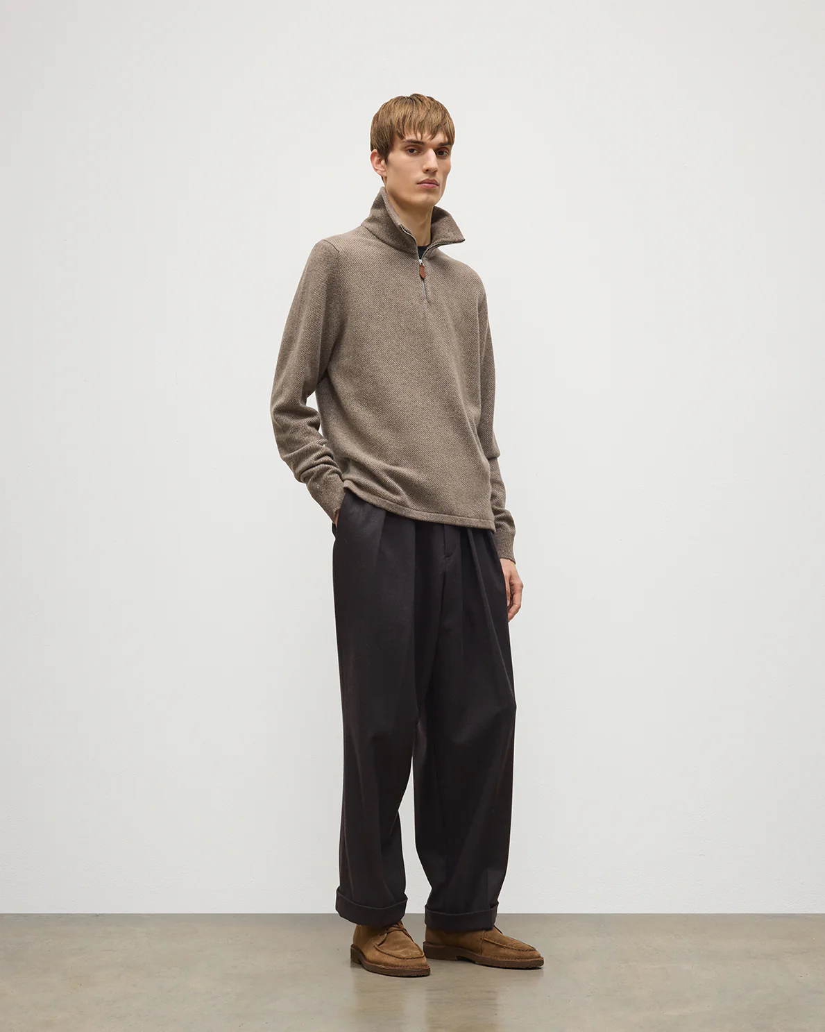 Tweel Brown Cashmere Half Zip Jumper - Image 3