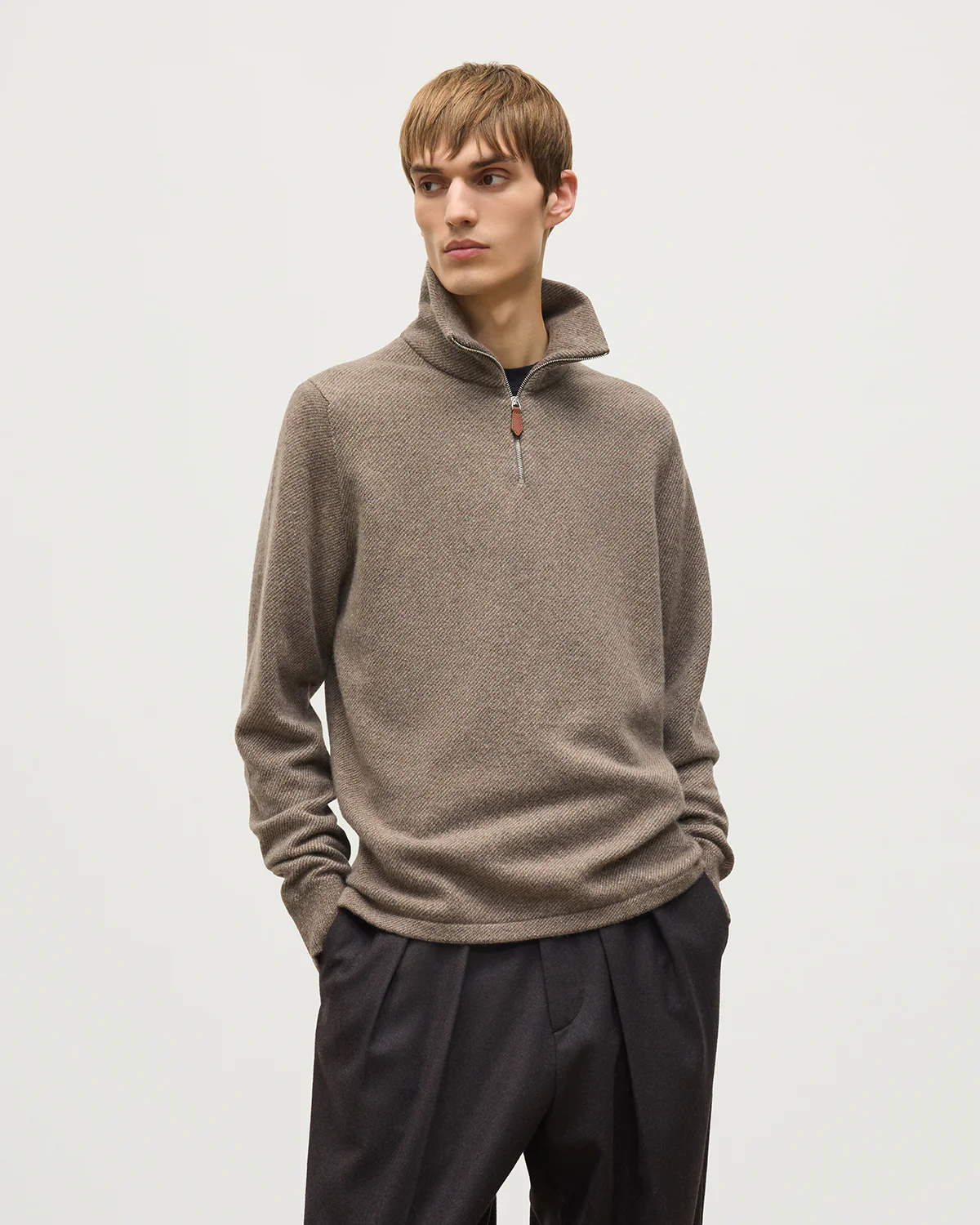 Tweel Brown Cashmere Half Zip Jumper - Image 5