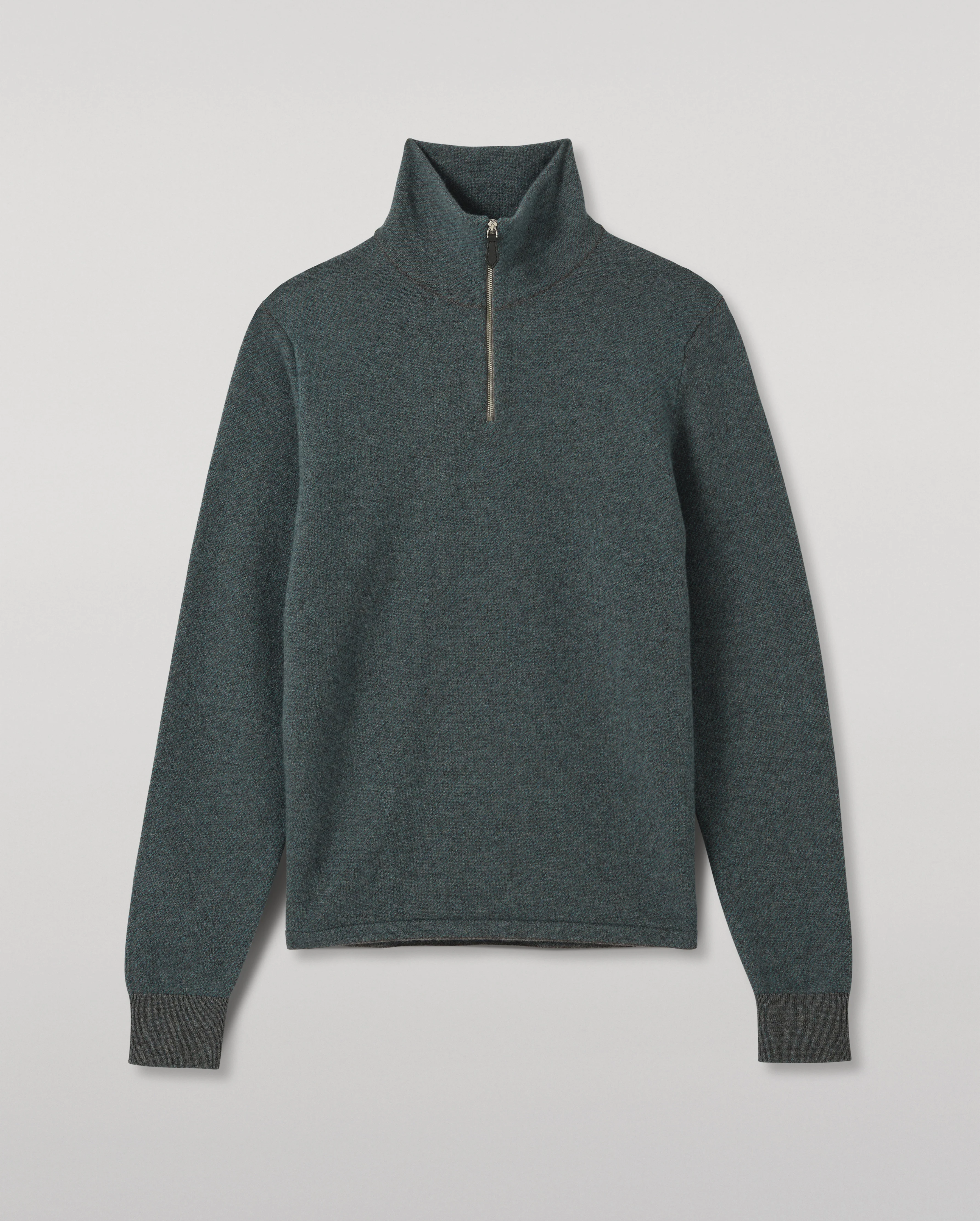 Tweel Grey & Green Cashmere Half Zip Jumper - Image 2
