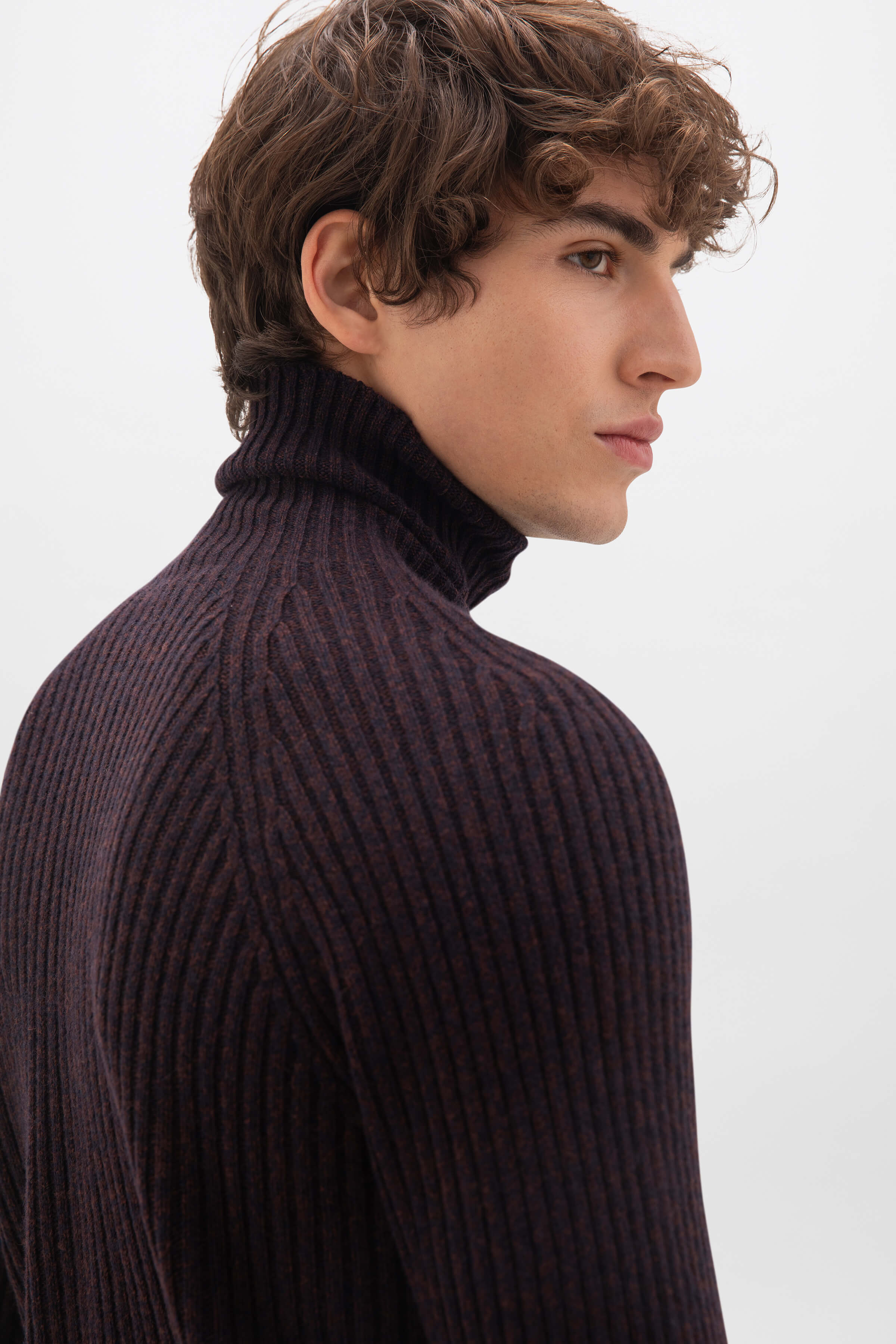 Cashmere Marl Roll Neck Dark Brown Jumper - Image 3