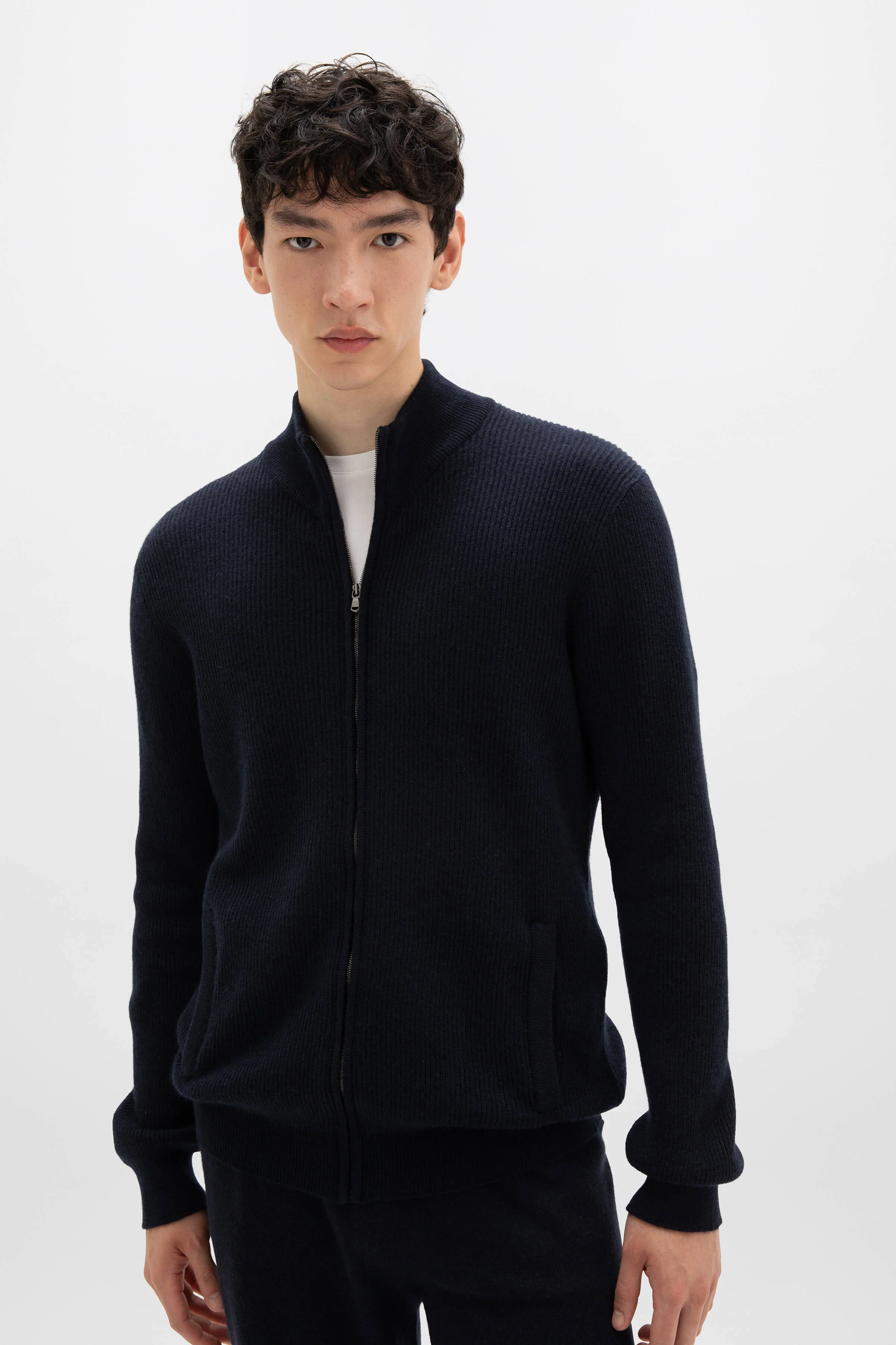 Ribbed Cashmere Dark Navy Cardigan - Image 4