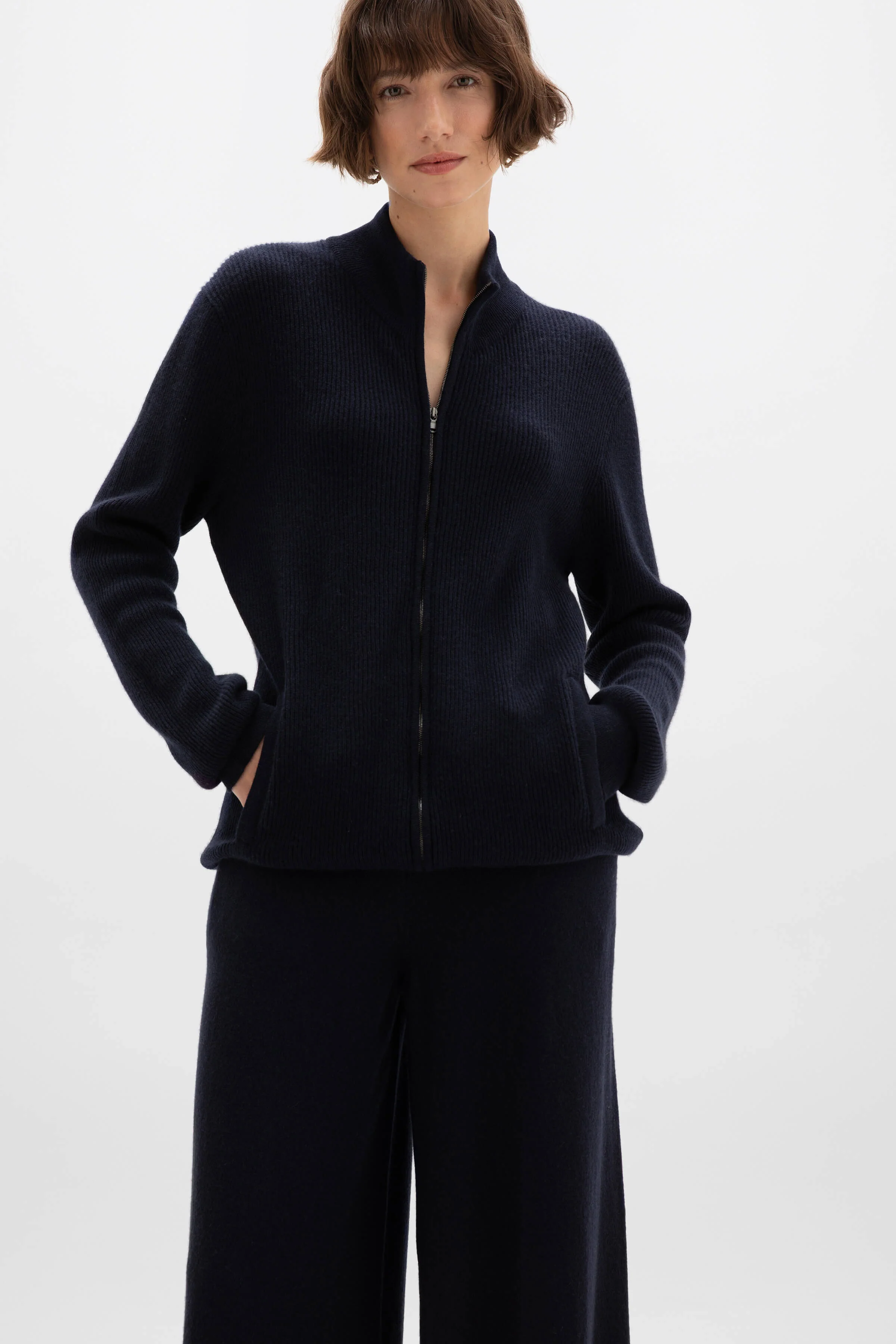 Ribbed Cashmere Dark Navy Cardigan - Image 5
