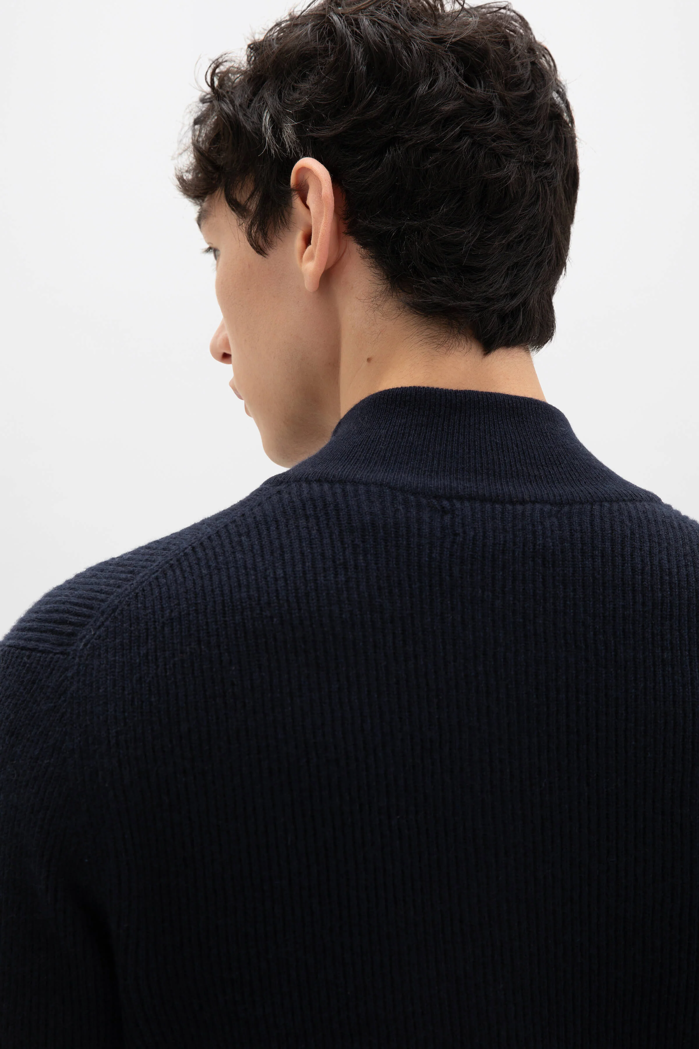 Ribbed Cashmere Dark Navy Cardigan - Image 6