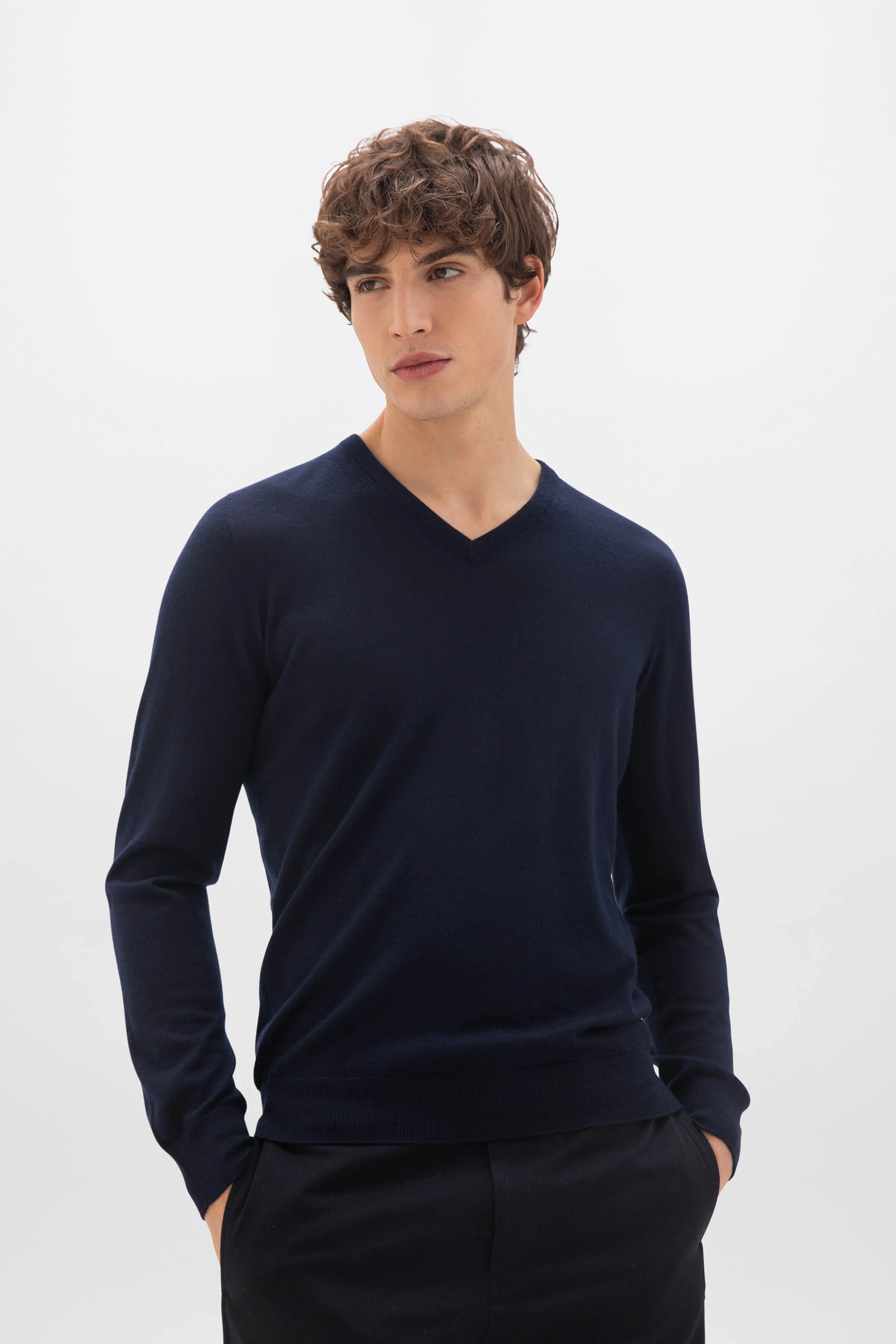 Superfine Cashmere Navy V Neck Jumper - Image 4