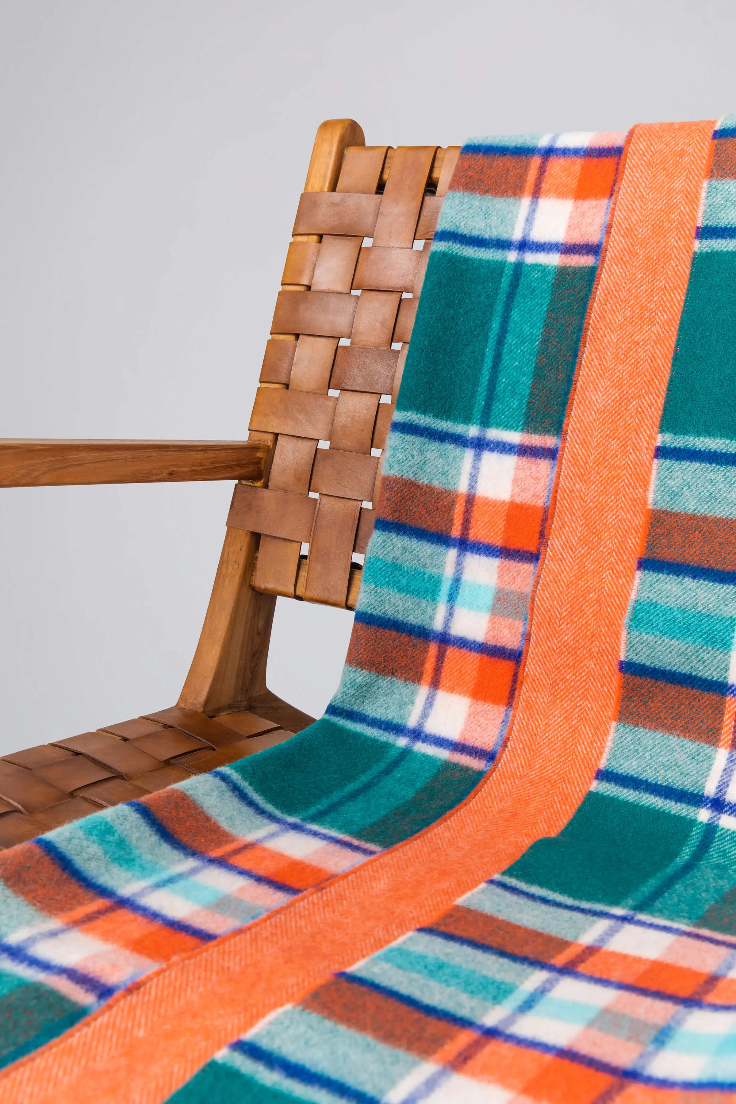 Vibrant Reversible Lambswool Throw in Check & Herringbone - Image 3