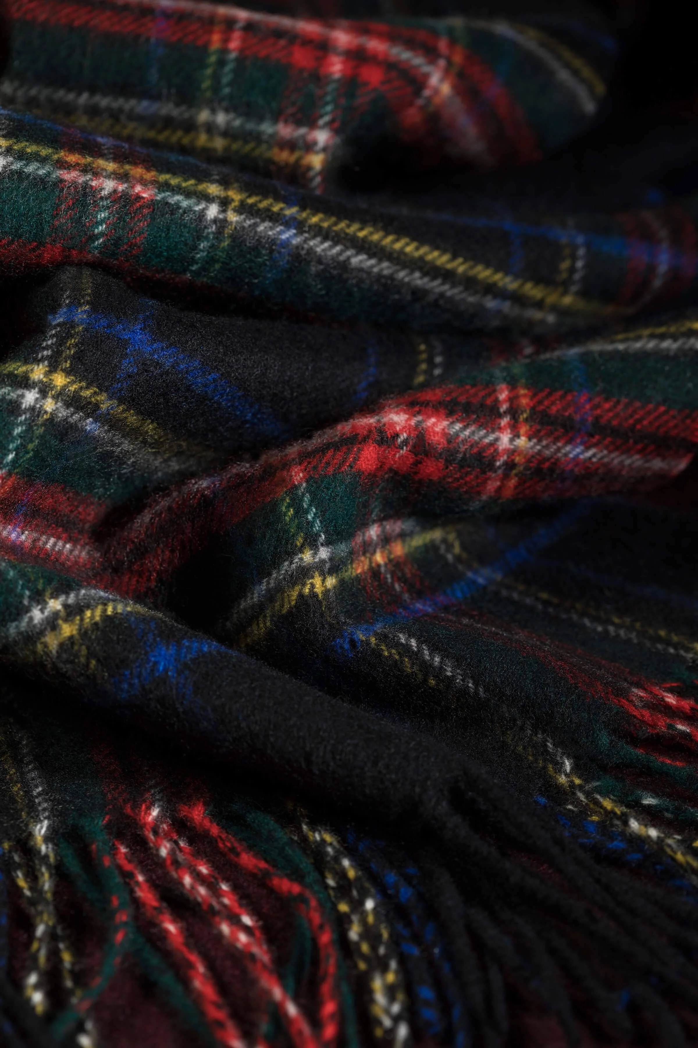 Wide Black Stewart Tartan Cashmere Scarf - Image 2