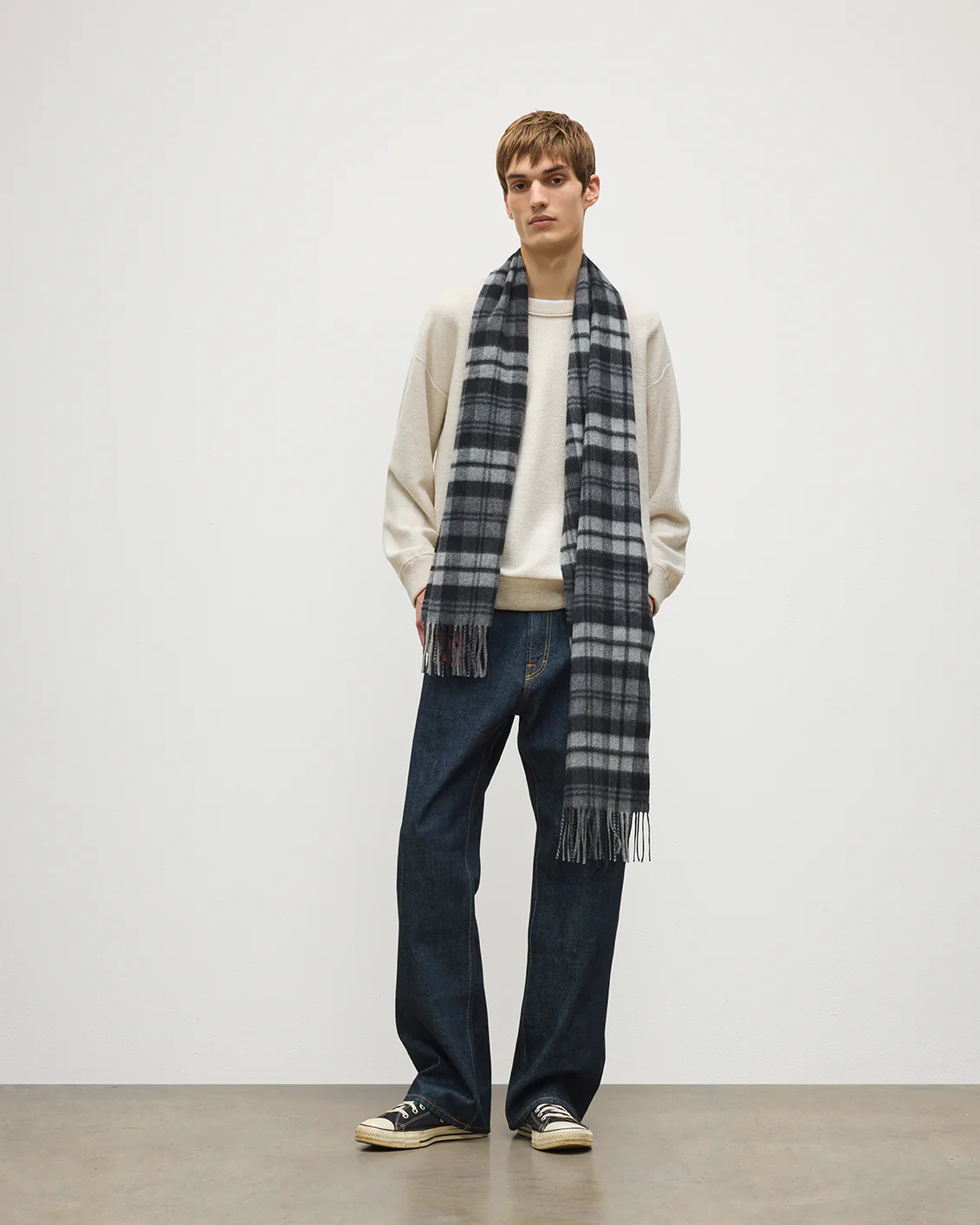 Wide Grey Dress Stewart Tartan Cashmere Scarf - Image 2