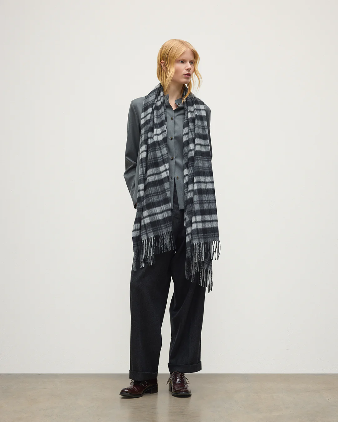 Wide Grey Dress Stewart Tartan Cashmere Scarf - Image 3