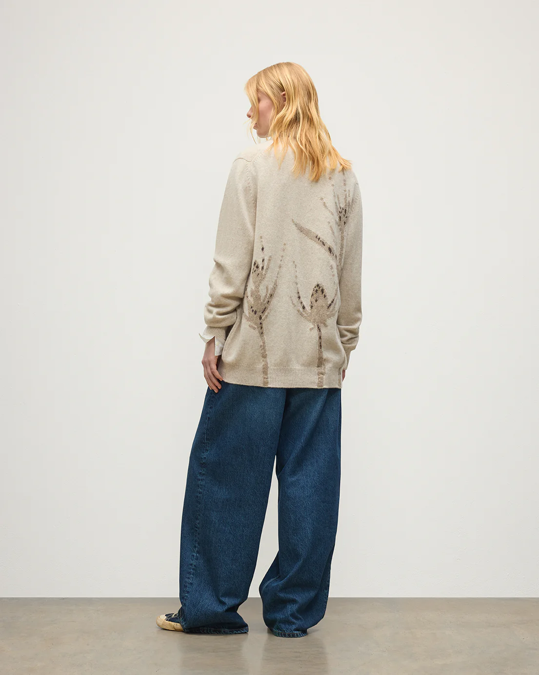 Wild Thistle Intarsia Natural Cashmere Cardigan - Image 5