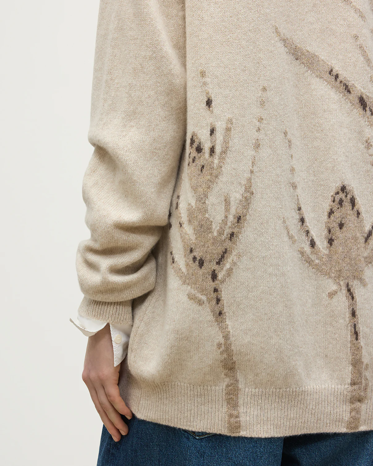 Wild Thistle Intarsia Natural Cashmere Cardigan - Image 7