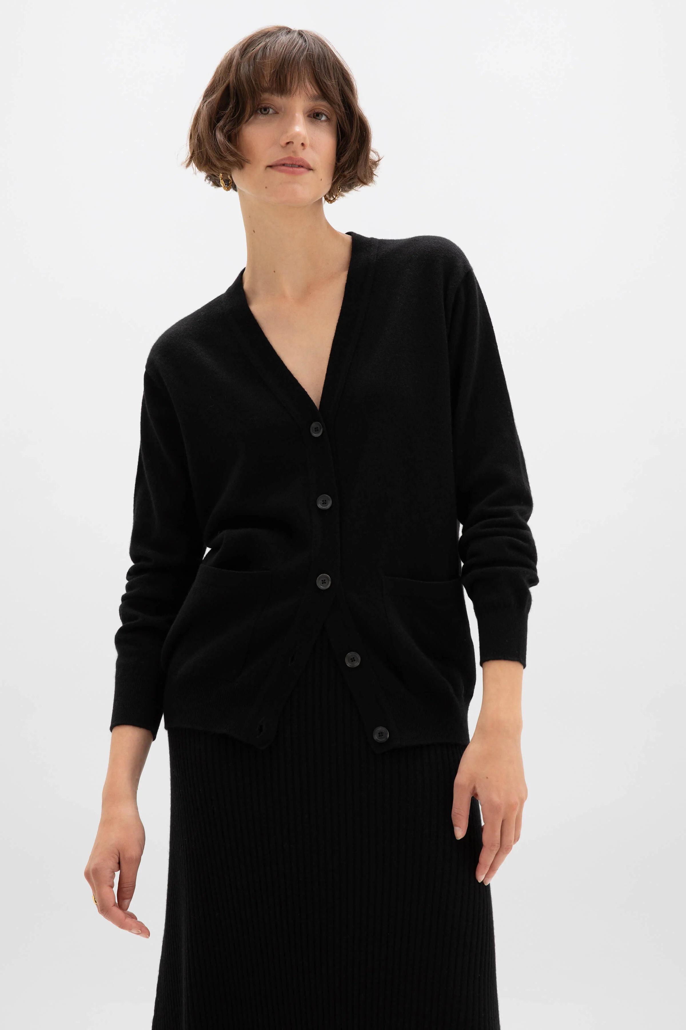 Black Cashmere Boyfriend Cardigan - Image 3
