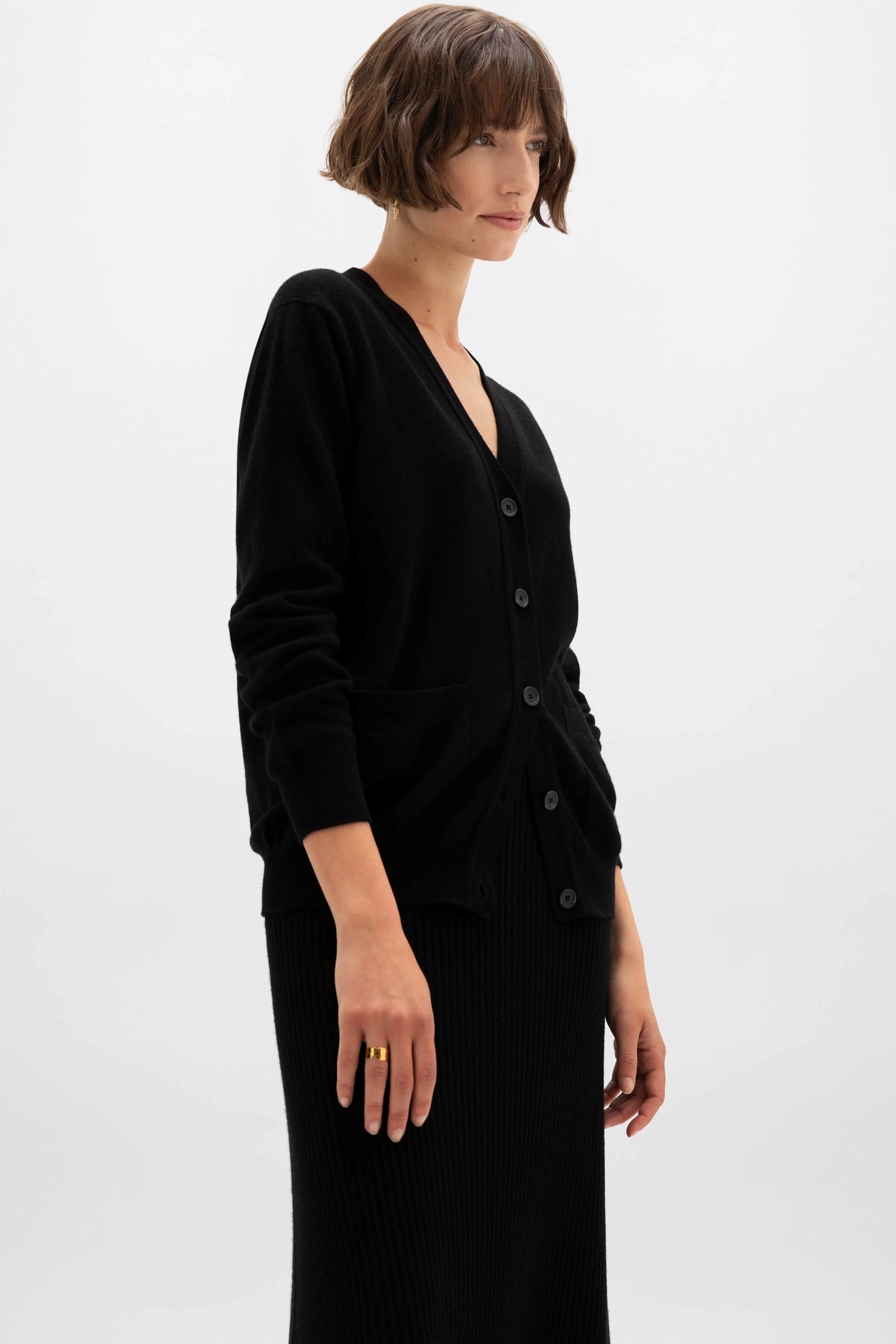 Black Cashmere Boyfriend Cardigan - Image 4
