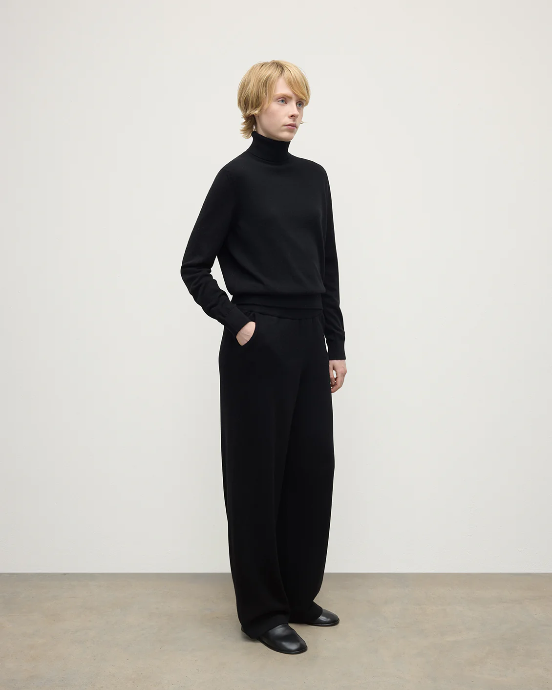 Wide Leg Black Cashmere Trousers - Image 3