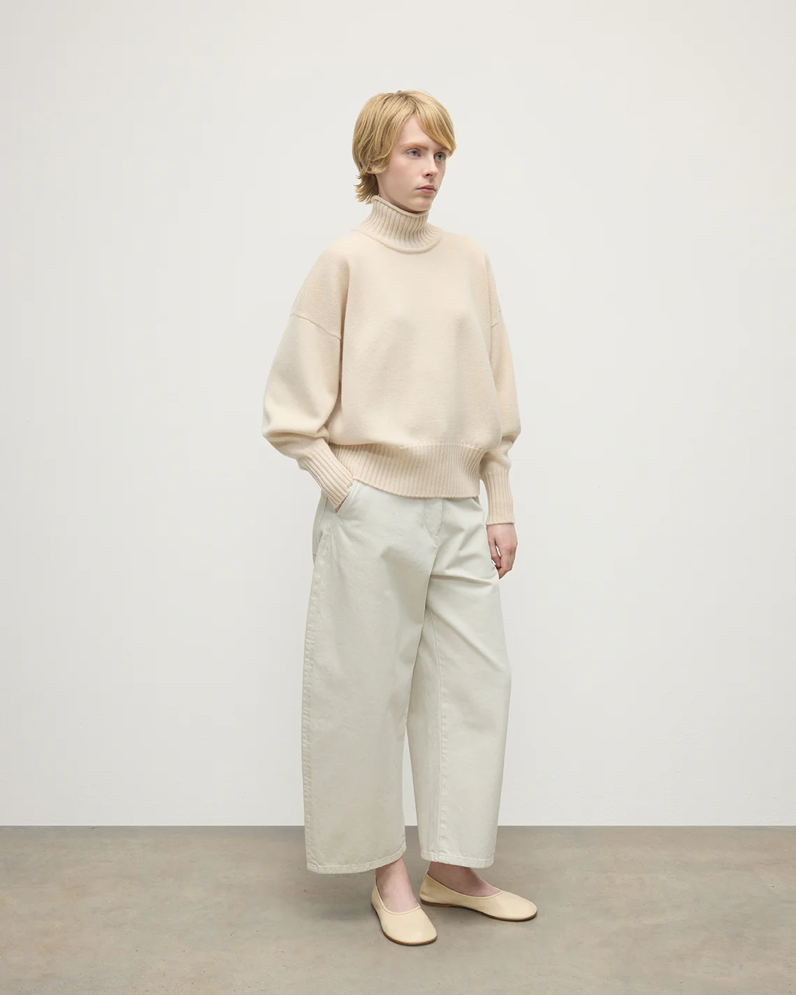 High Neck Cream Cashmere Jumper - Image 3