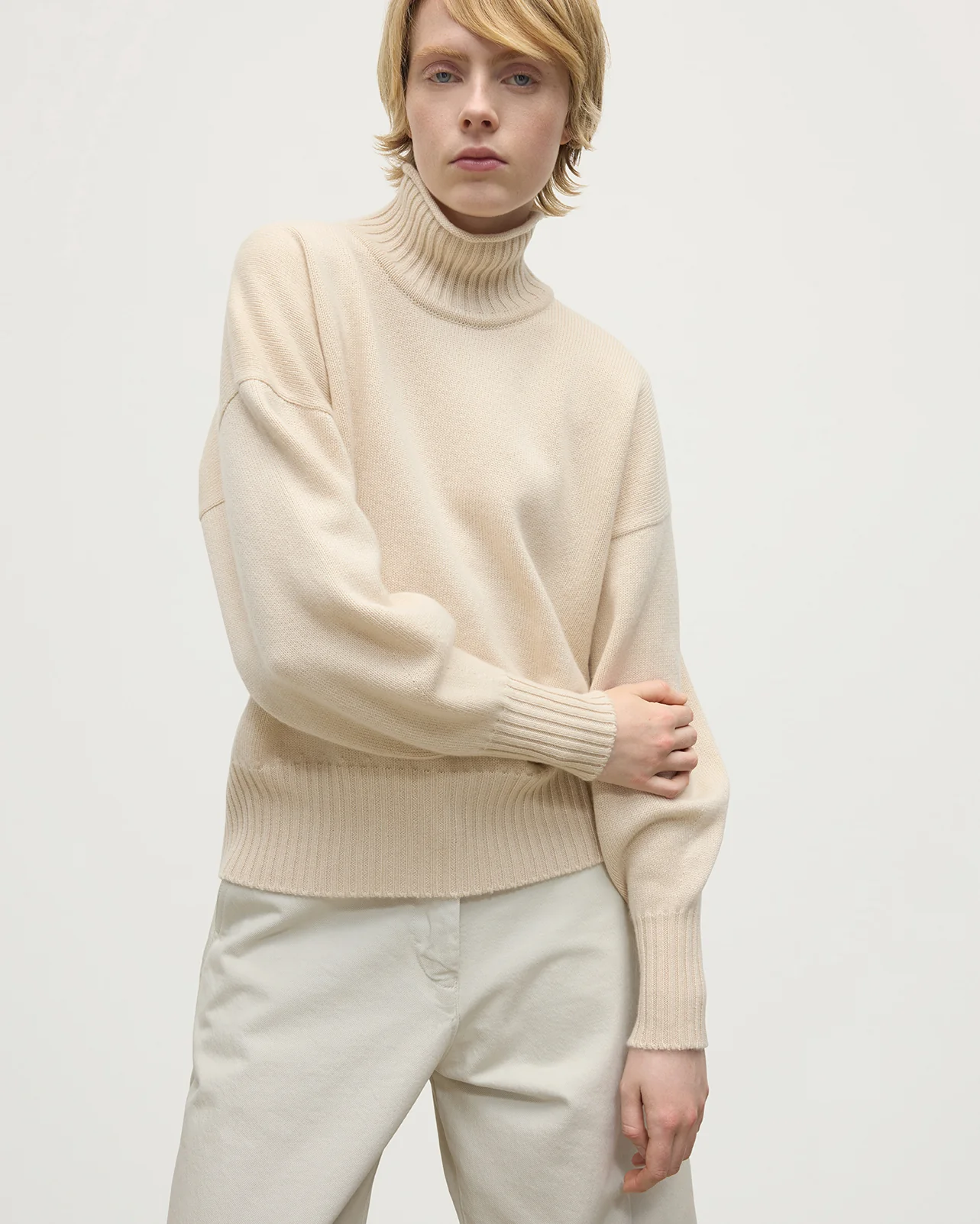 High Neck Cream Cashmere Jumper - Image 5