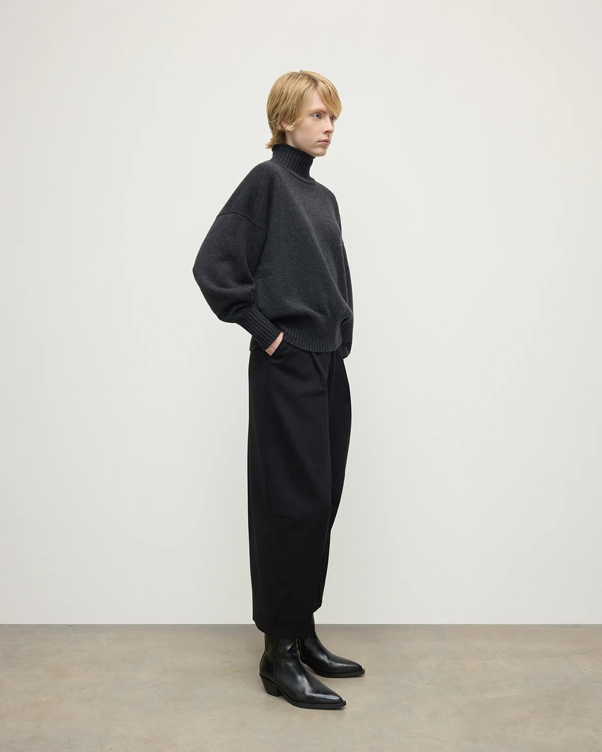 High Neck Charcoal Cashmere Jumper - Image 3