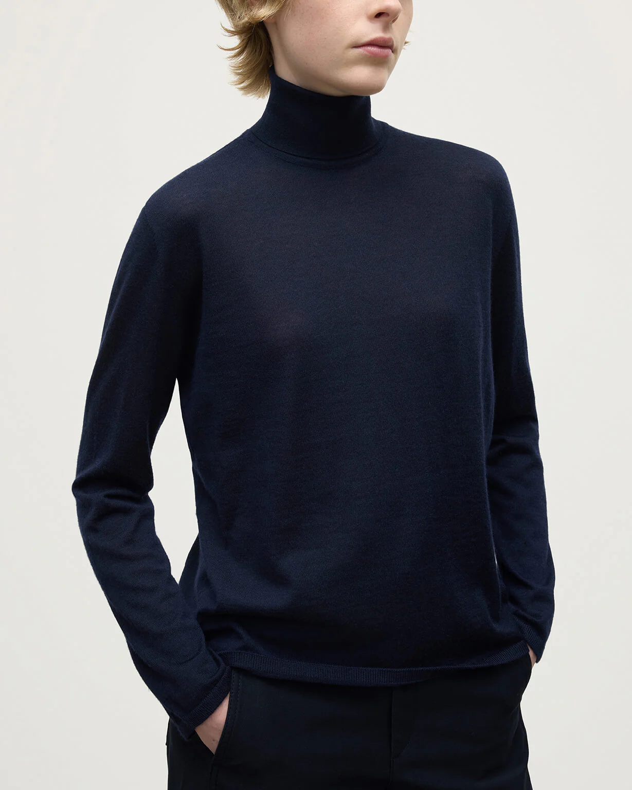 Superfine Cashmere Dark Navy Roll Neck Jumper - Image 5