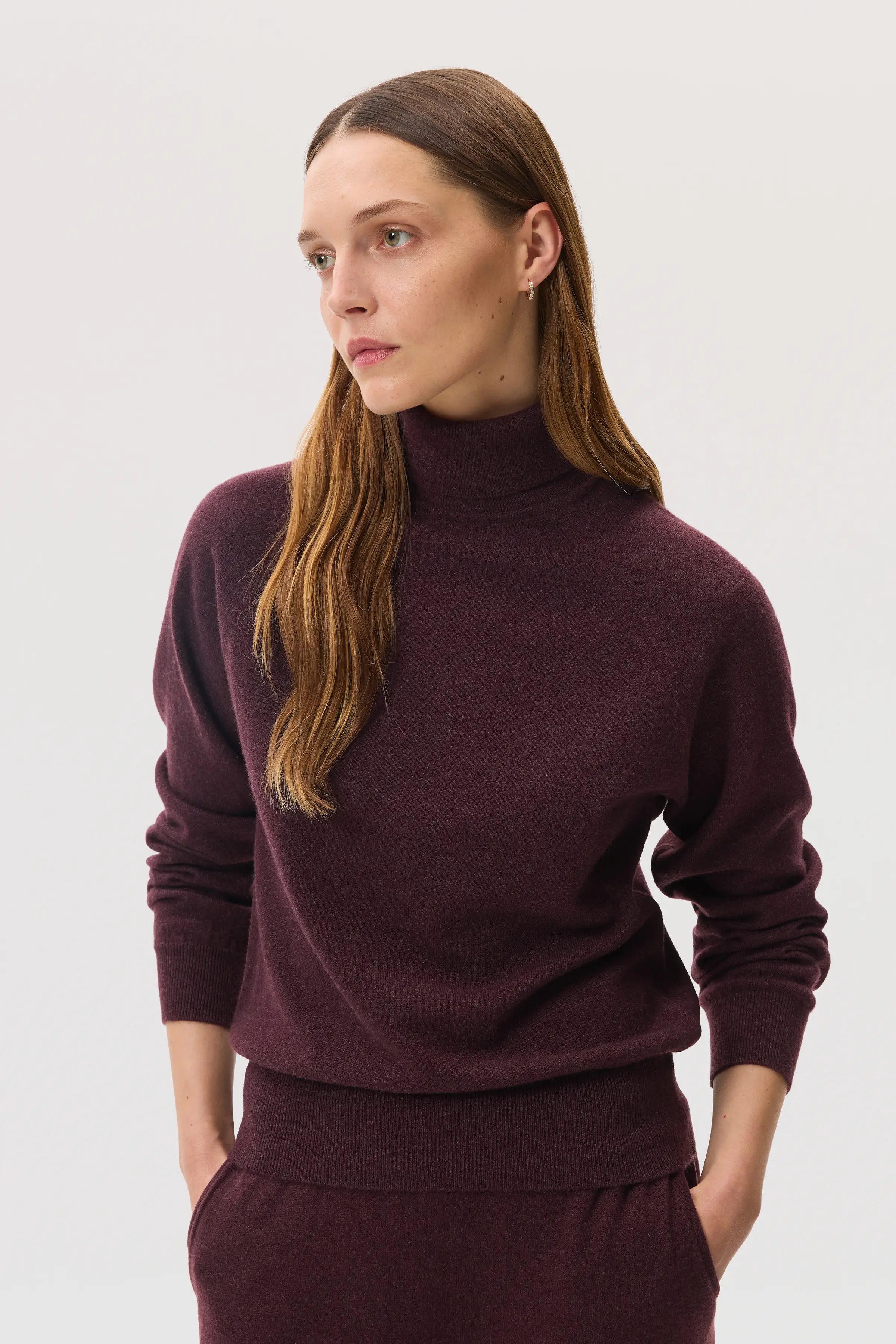 Deep Red Cashmere Roll Neck Jumper