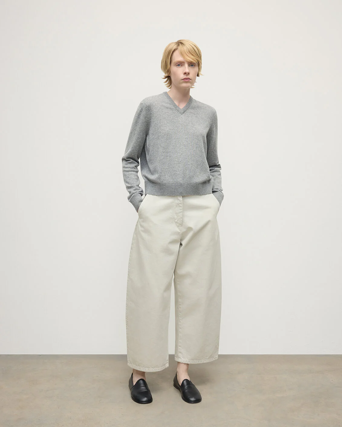 Cashmere Light Grey V Neck Jumper