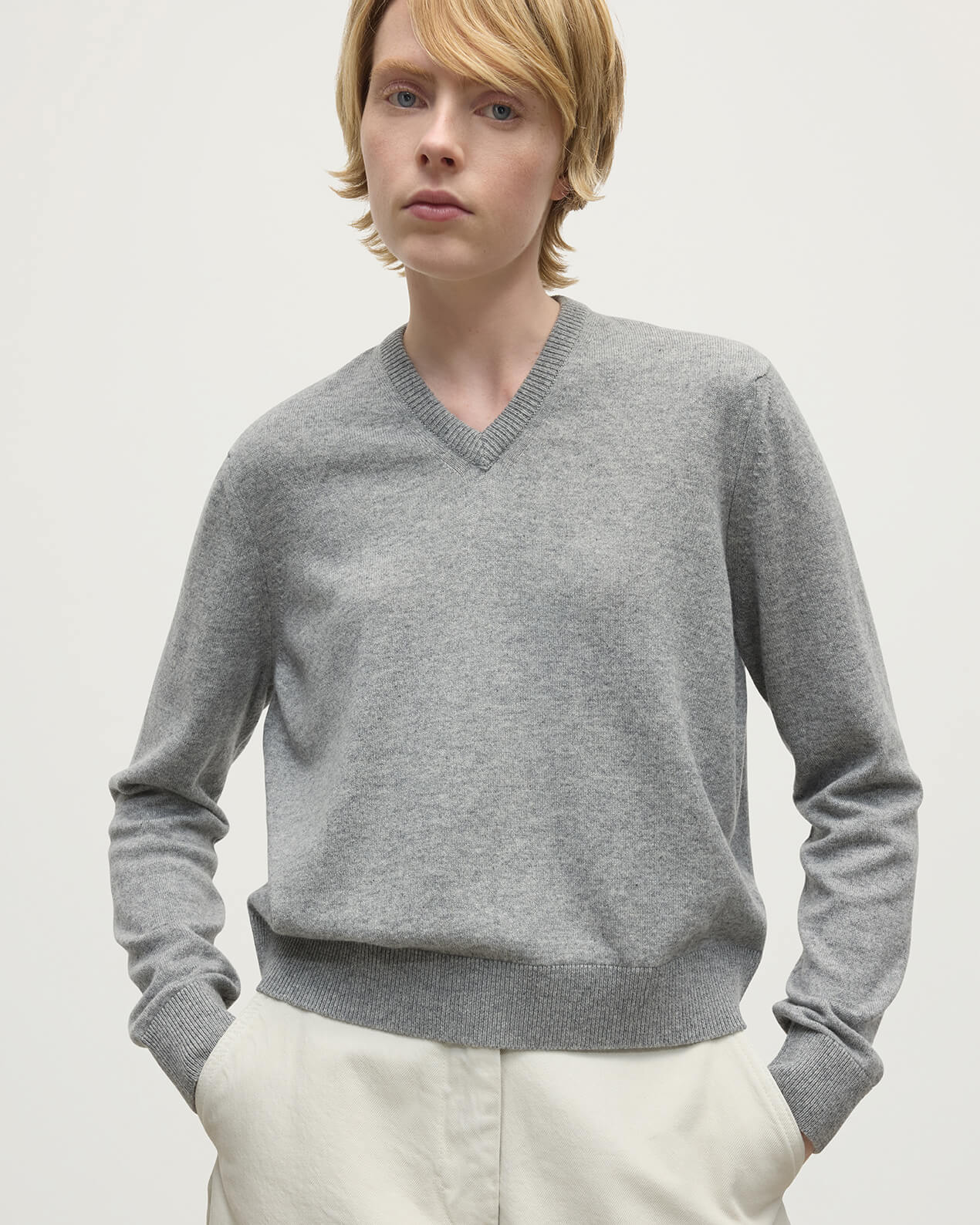 Cashmere Light Grey V Neck Jumper - Image 5