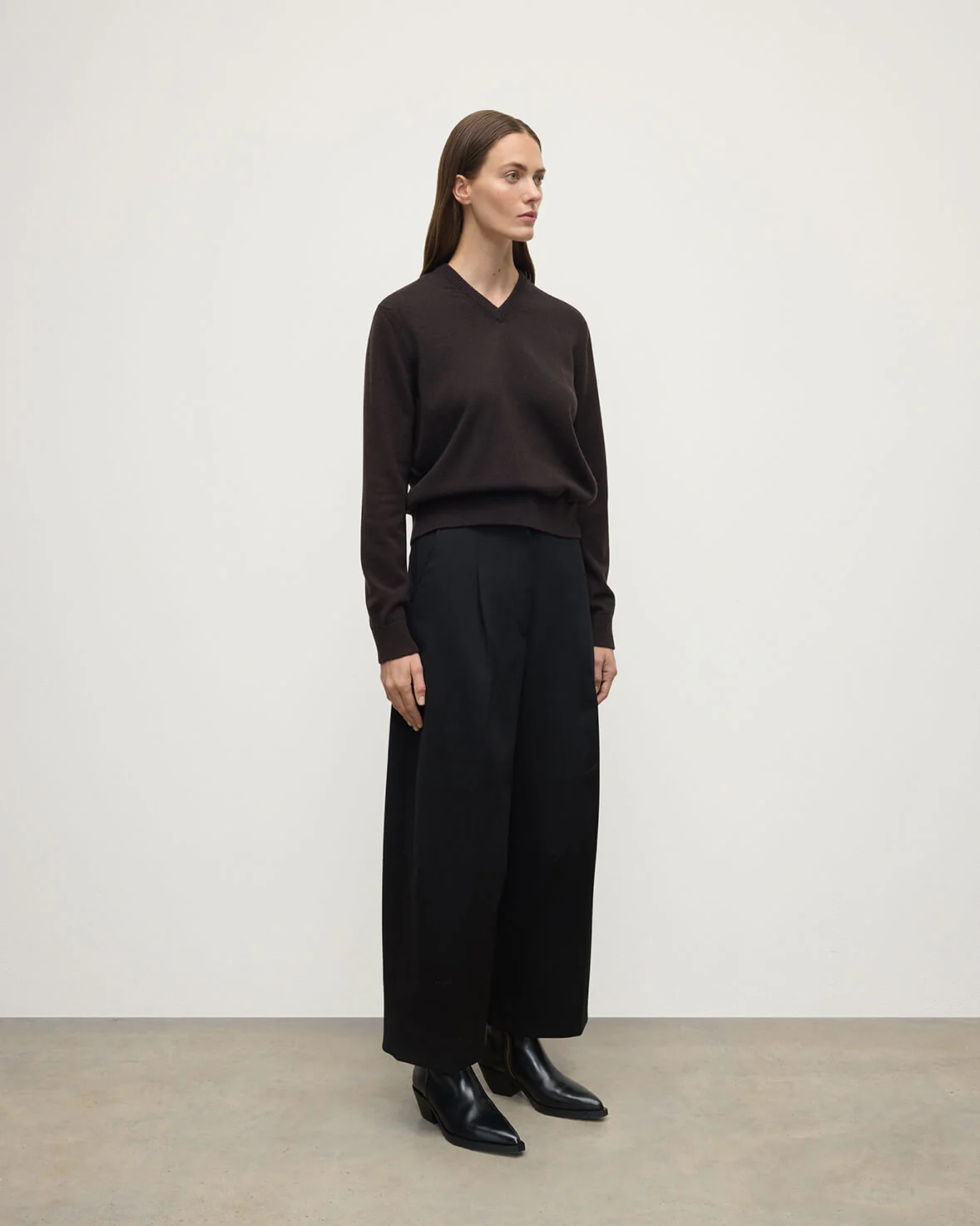 Classic Cashmere Dark Brown V Neck Jumper - Image 3